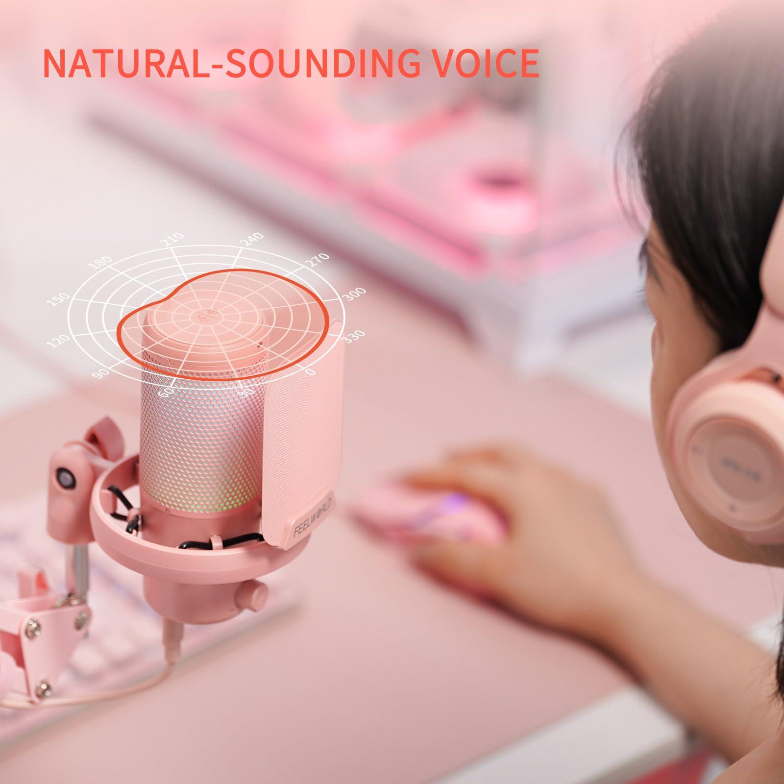 FEELWORLD VM1 Pink Gaming PC USB Microphone Condenser Mic with Noise Cancellation Mute RGB Light, Computer Accessories Gifts for Gamer YouTube Twitch Podcast Streaming Recording Online Chat PS4 PS5 - Image 6