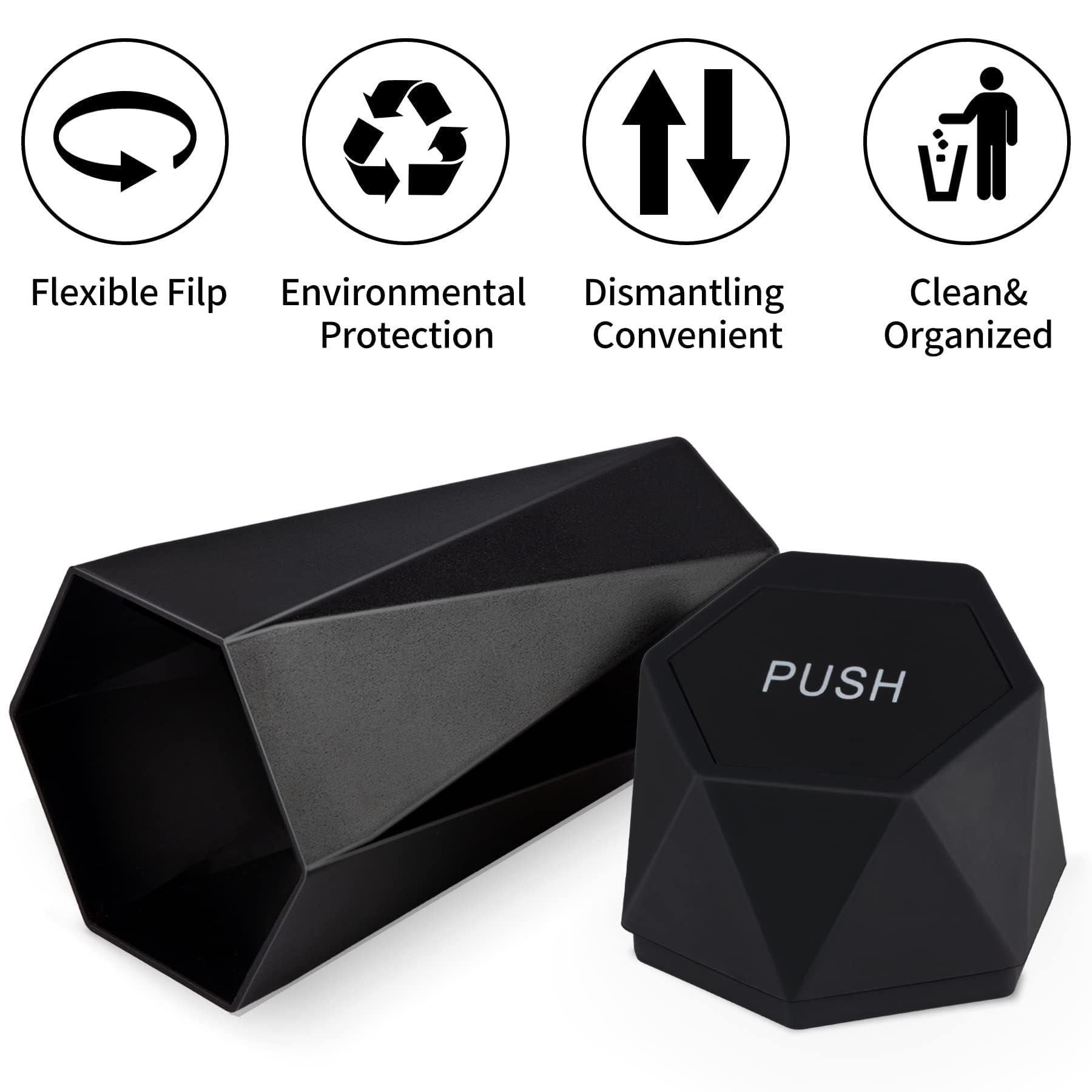 JUSTTOP Car Trash Can with Lid, Diamond Design Small Automatic Portable Trash Can, Easy to Clean, Used in Car Home Office Interior Accessories, 2PCS (Black) - Image 3