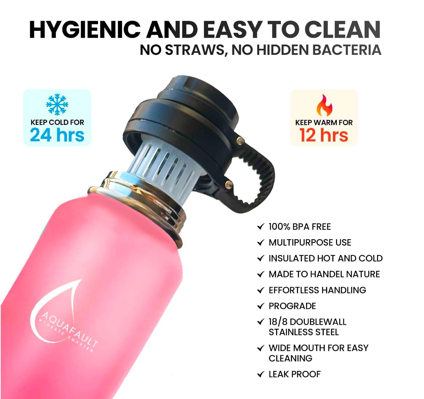 Aquafault 32oz Stainless Steel Fruit Infuser Water Bottle – BPA-Free, Leak-Proof, Easy to Clean, Reusable Sports Bottle for Gym, Travel & Outdoor Use (Black, Ocean Blue, Flamingo Pink) - Image 4