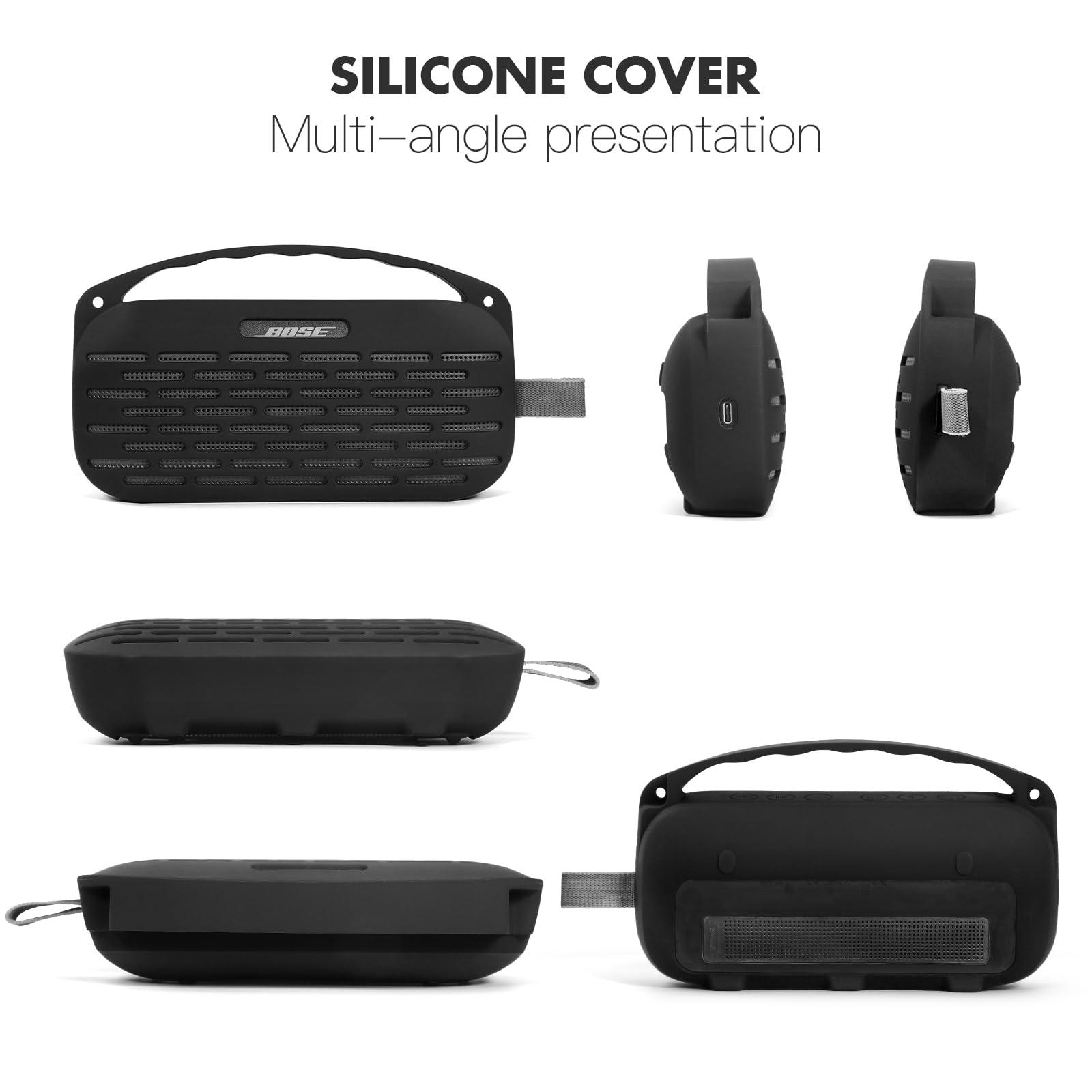 Esimen Silicone Cover Compatible with Bose SoundLink Flex 2 Bluetooth Portable Speaker Travel Case Protective Pouch Compatible with Bose New SoundLink Flex 2nd Gen with Handle Anti-dust Plug (Black) - Image 3