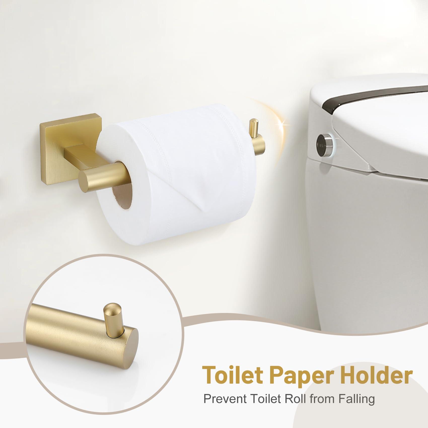 5 Pieces Bathroom Hardware Set Brushed Gold Towel Bar Set Includes 23.6” Towel Bar, Towel Ring Holder, Toilet Paper Holder and Two Towel Hooks, Bathroom Accessories Set SUS304 Wall Mounted - Image 5