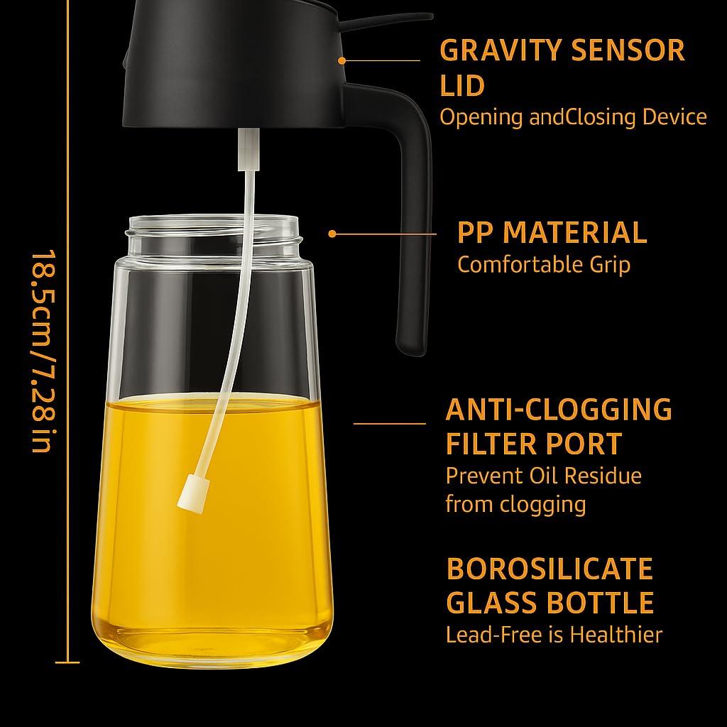 SAHAL EDGE MART 2025 New 2-in-1 Olive Oil & Vinegar Sprayer & Dispenser - 16oz Glass Bottle with Adjustable Nozzle | Refillable Non-Drip Spray Bottles for Cooking, BBQ, Salad & Air Fryer - Black - Image 2