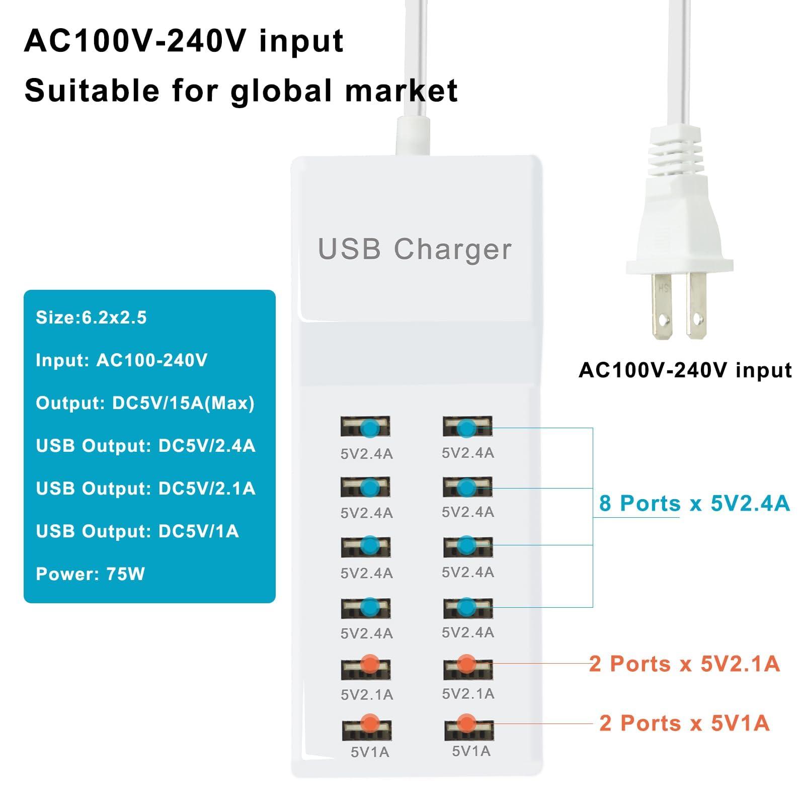 USB Charging Station with 12 Port Power Strip Fast Charging hub for Multiple Devices Compatible with Cell Phones Tablets Laptops (12 USB Ports) - Image 3