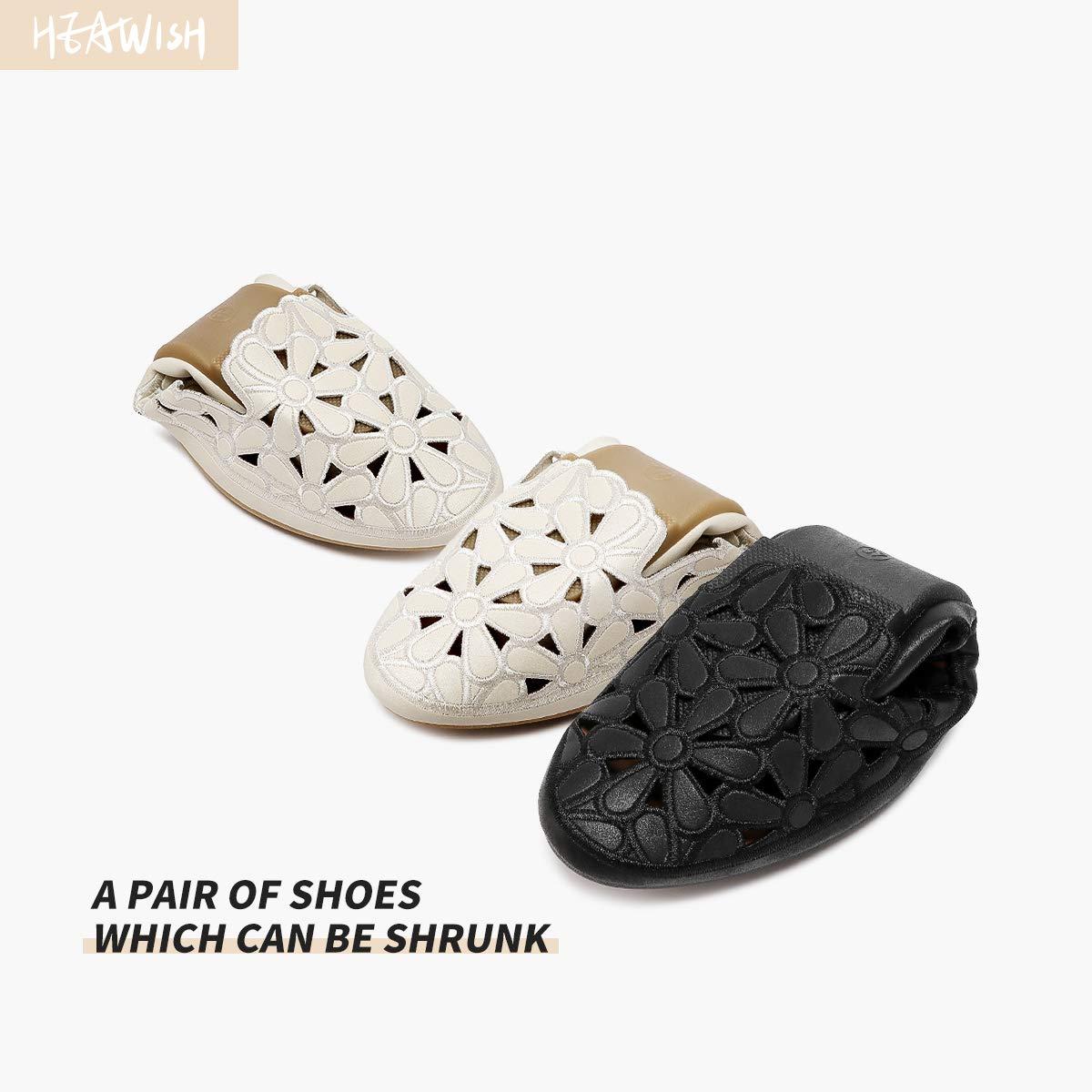 HEAWISH Women's Floral Ballet Flats for Women Black Beige Slip On Flowers PU Leather Round Toe Dress Shoes - Image 4