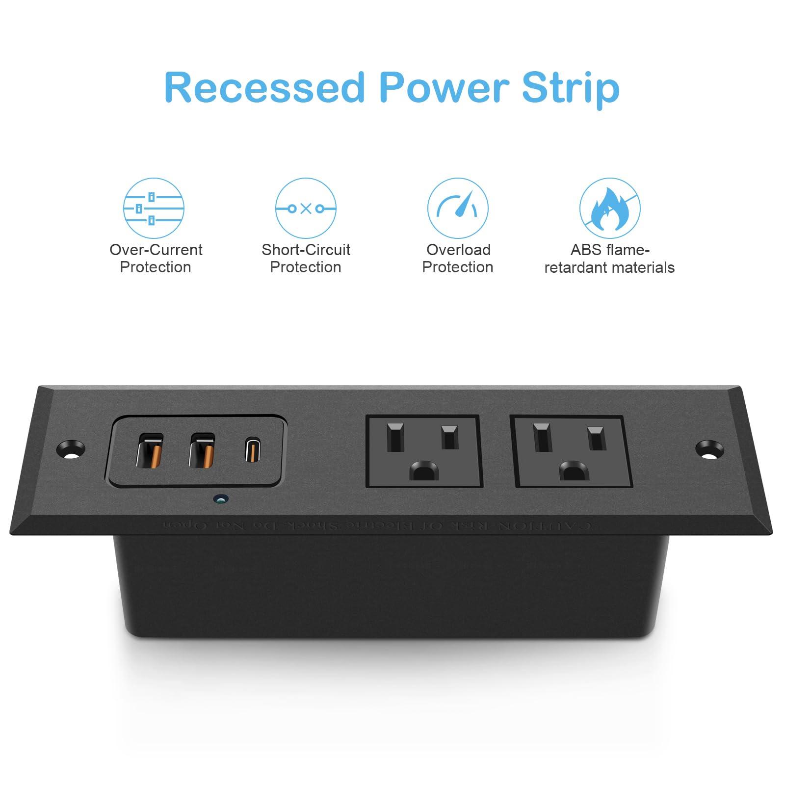 CCCEI Recessed Power Strip with 45 W USB C Port, Fast Charging USB A Port Desk Outlet, Furniture Hidden Charging Station for Side Table, End Table, with 3FT 45 Degree Flat Plug Extension Cord. - Image 6
