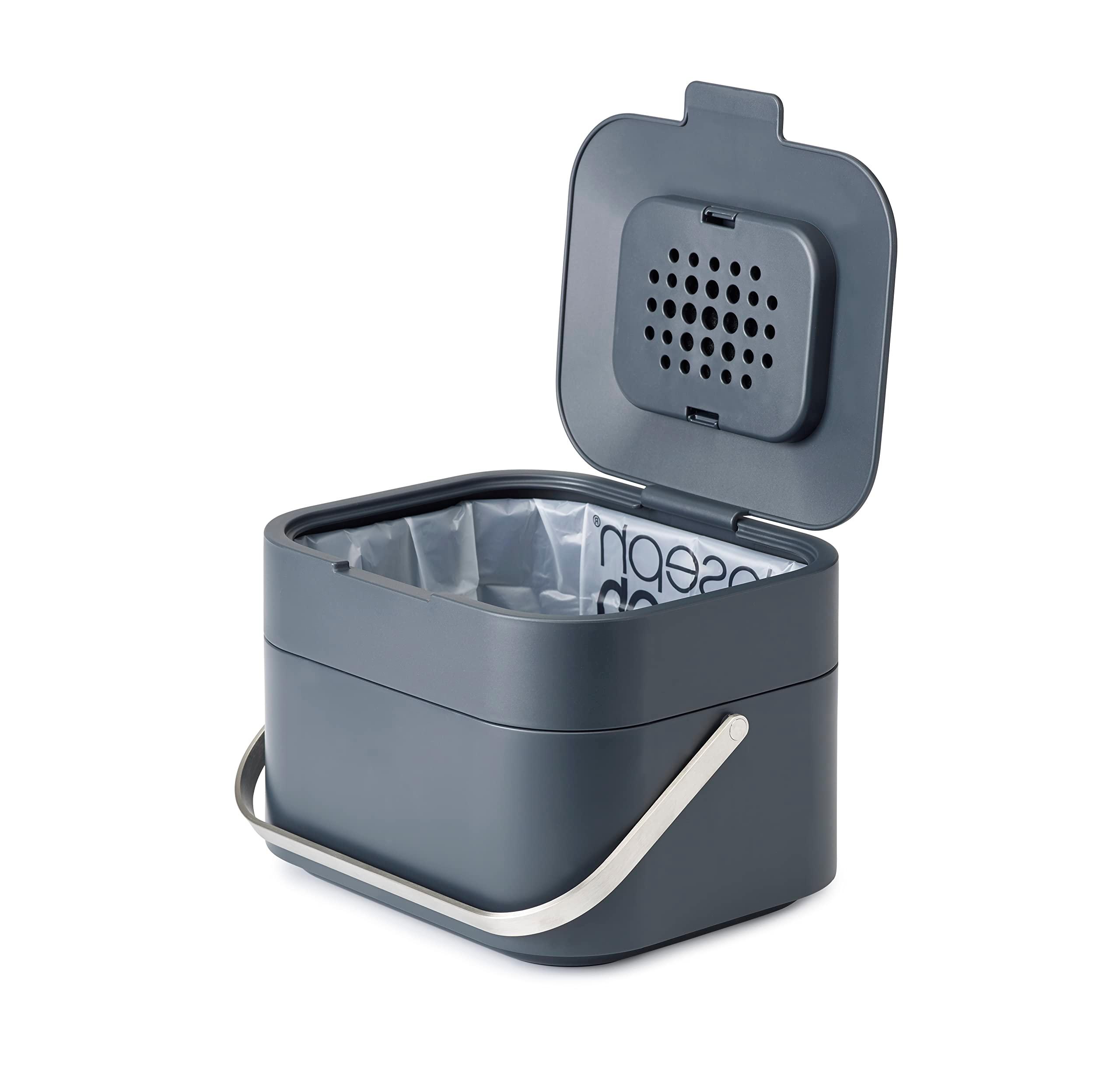 Joseph Joseph Intelligent Waste Compost Bin Food Waste Caddy with Odor Filter and Ventilation, 1 gallon / 4 liters, Graphite