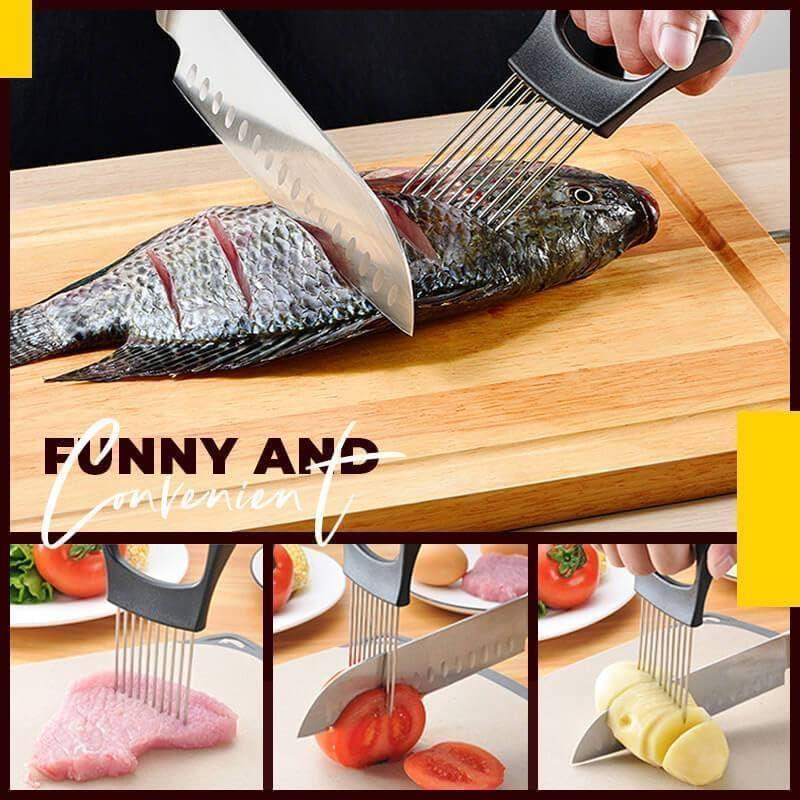Stainless Steel Onion Slice Holder, Lemon Slicer Vegetable Cutter, Chopper Slicing Assistant Tool for Meat, Onion, Potato, Tomato Home Kitchen Tools (1 PCS) - Image 6