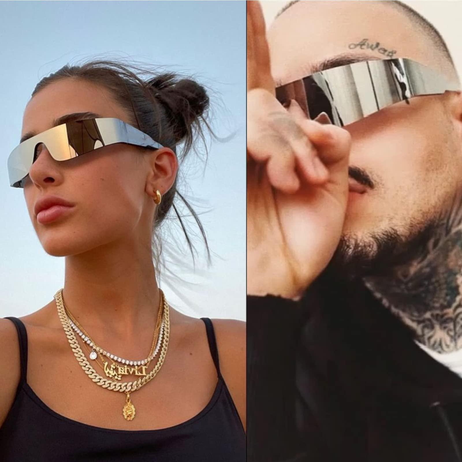 Crazy Feng Trendy Rimless Futuristic Wrap Around Sunglasses Women Men,Cyberpunk Visor Sunglasses Shades Fashion Eyeglasses - Image 5