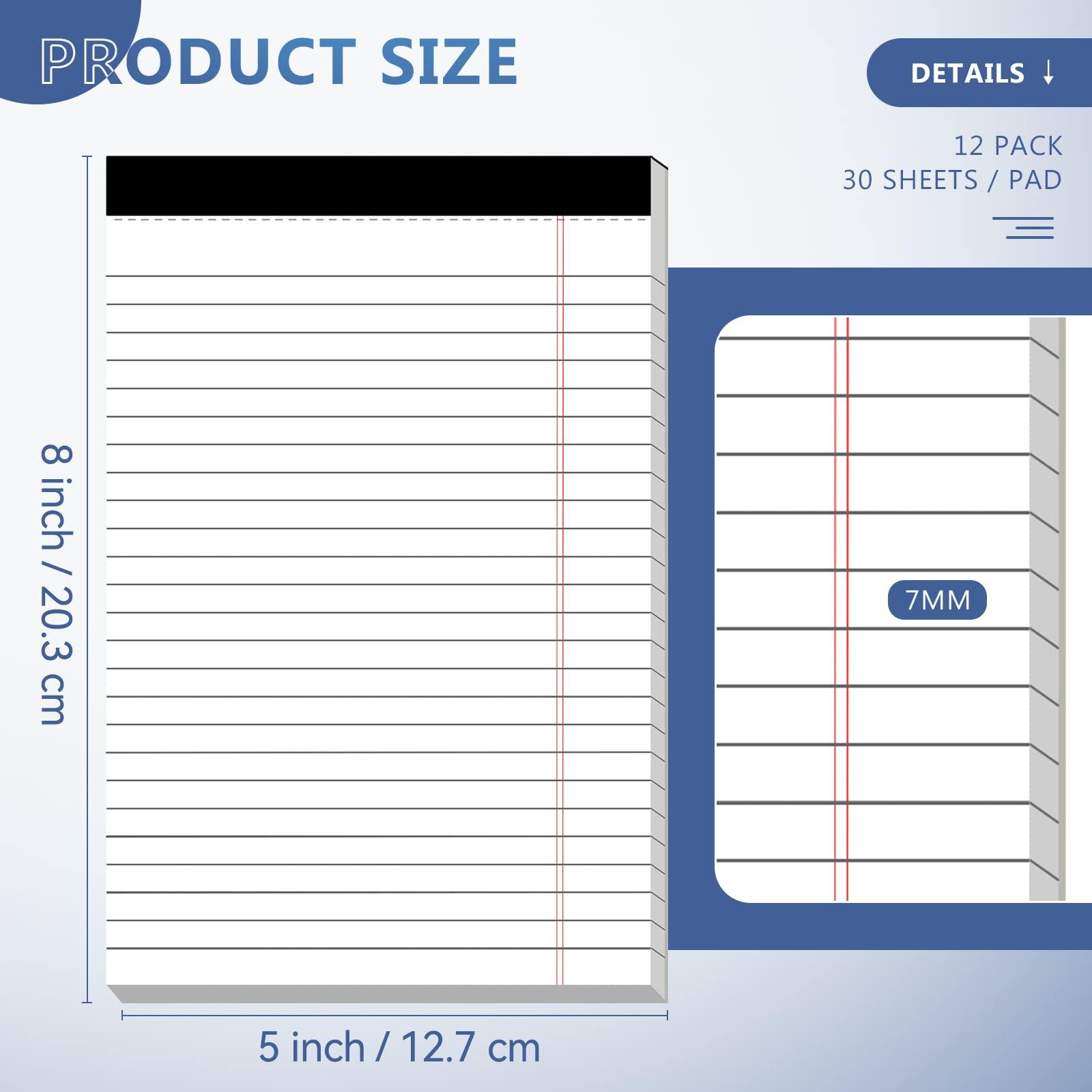 5" x 8" Note Pads 12 Pack of Legal Pads 30 Sheets Notepad College Ruled Small Writing Pads Perforated Pages Paper Pads 80GSM Heavyweight Paper Note Pads for Home, Office, or School - Image 3