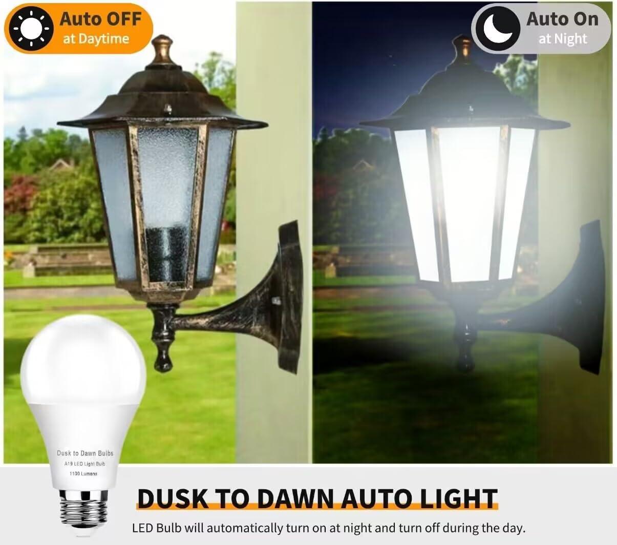 4-Pack Dusk to Dawn Light Bulbs Outdoor 75 Watt Equivalent, Automatic On/Off Sensor LED Bulb, 10W Daylight 5000K,1100 Lumen, A19 E26 Bulbs Photocell for Wall lamp Porch Garage Yard Light(Non-dimmable) - Image 2