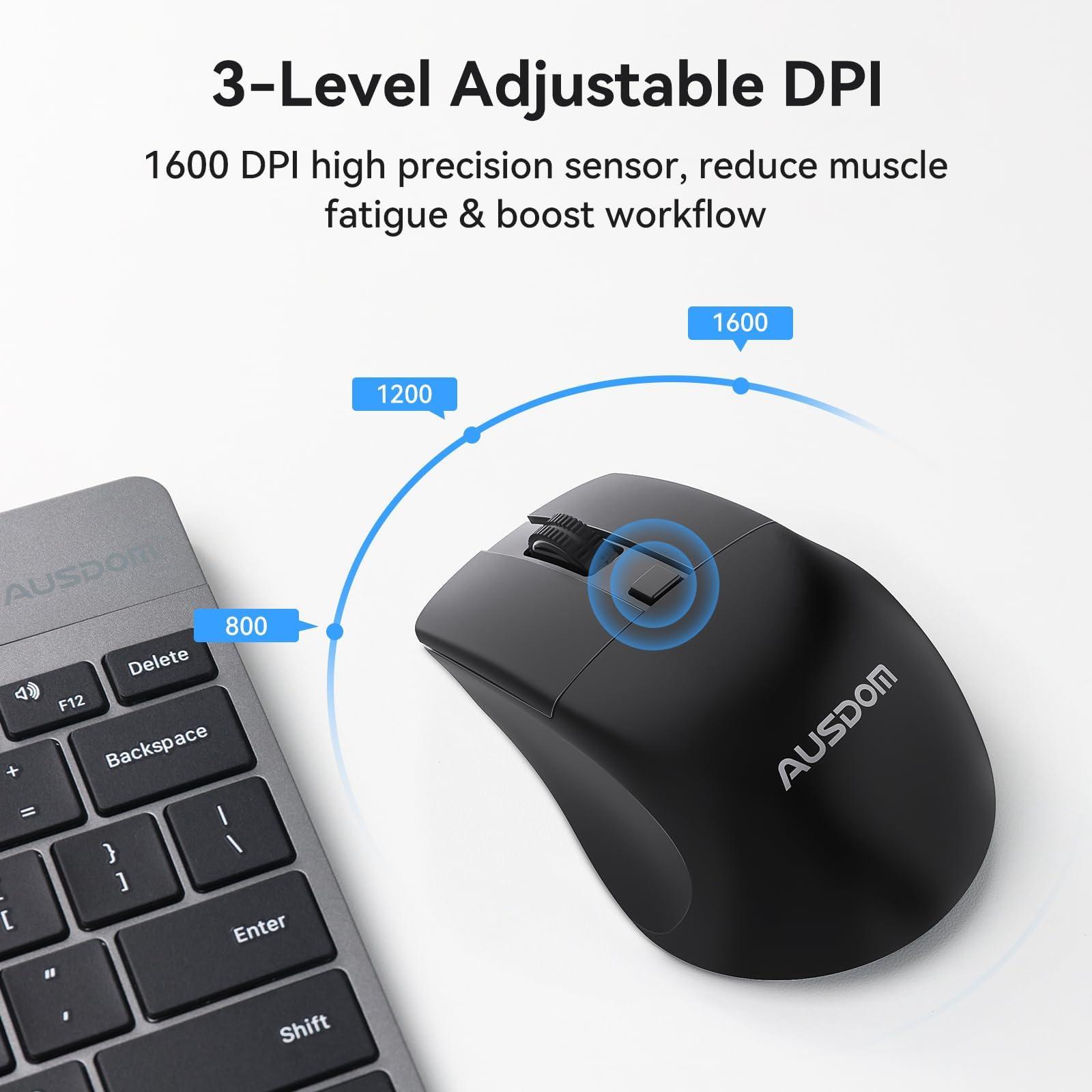 AUSDOM Wireless Mouse for Laptop - Computer Mouse with 2.4G USB Mini Receiver, 1600 DPI Optical Tracking, Cordless Portable Computer Mice for PC, Mac, Notebook, Black - Image 4