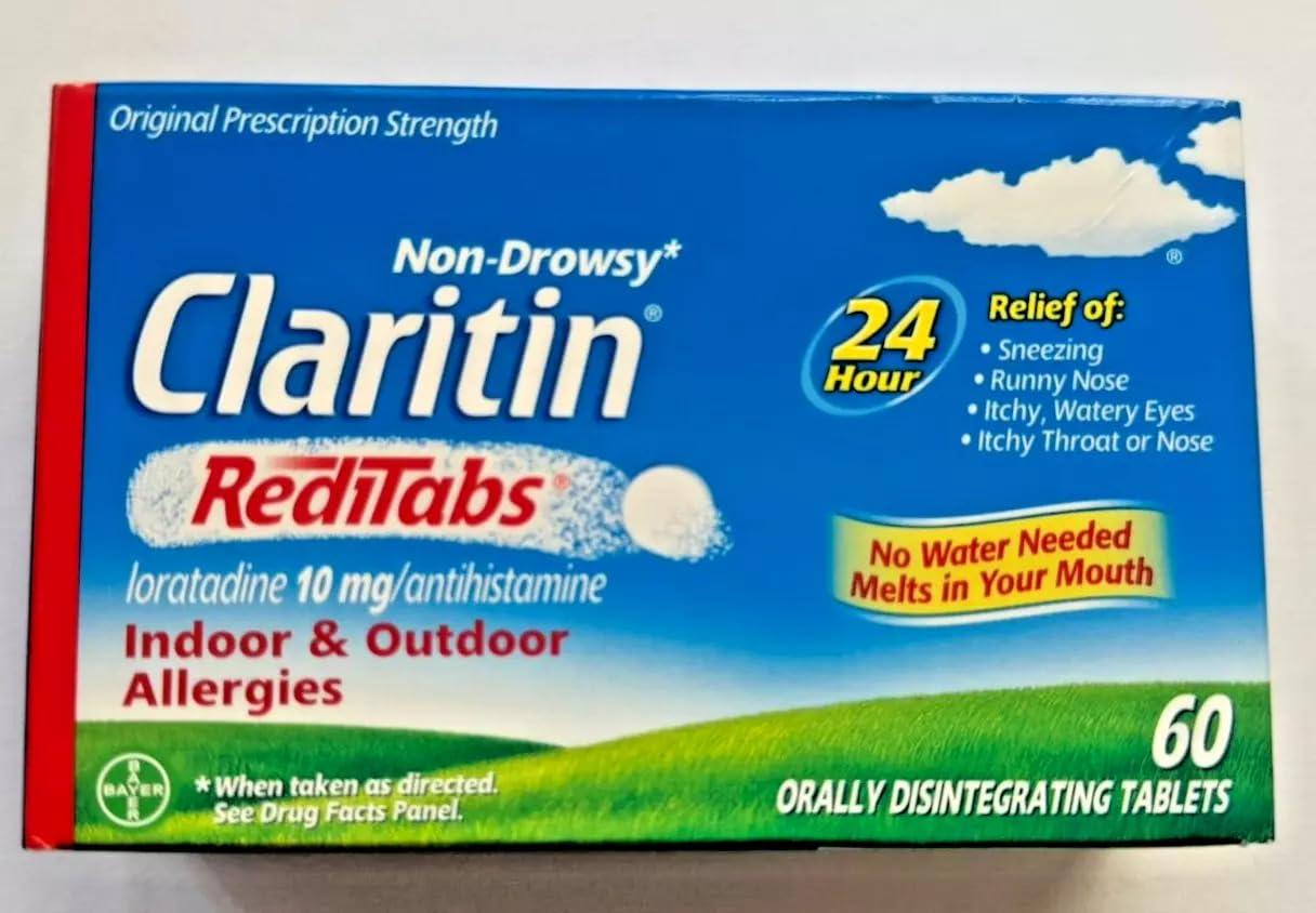 Claritin RediTabs 24 Hour Allergy Medicine, Non-Drowsy Prescription Strength Allergy Relief, Loratadine Antihistamine Tablets, 60 Count