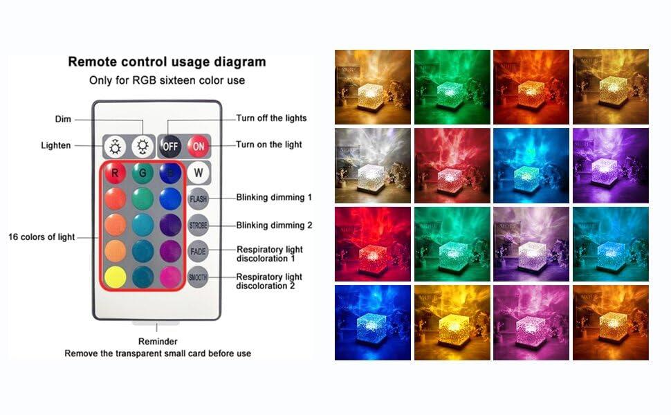 TGYWCHY Ocean Wave Projector Lamp,Northern Lights Aurora Projector Light,16 Colors Gradual Rotating Flame Water Lamp，Cube Night Light with Remote Control for Living Room Bedroom Decor Hotel, etc - Image 3
