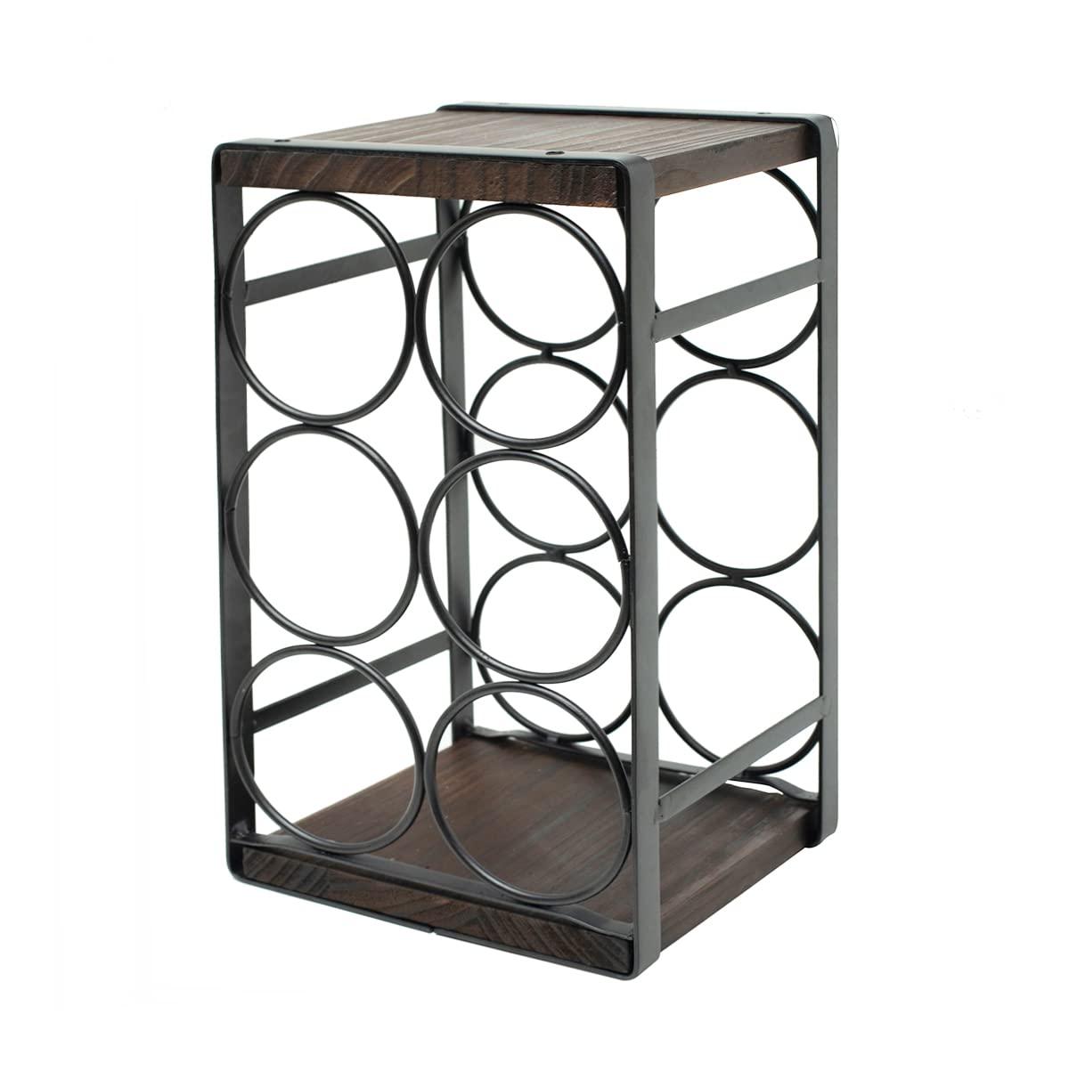 SODUKU Rustic Wood Countertop Wine Rack 6 Bottles No Need Assembly Brown - Image 8