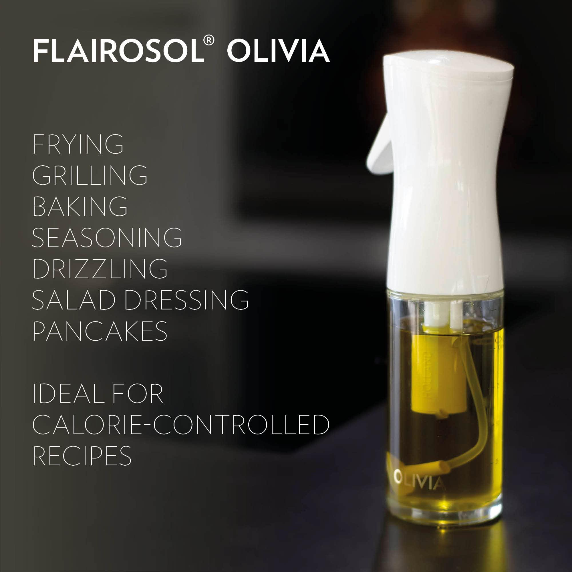 FLAIROSOL OLIVIA. The Original Advanced Oil Sprayer for Cooking, Salads, BBQs and More, Continuous Spray with Portion Control, Trusted by Chefs. Patented Technology. (Glass Bottle) (Golden Leaves) - Image 5