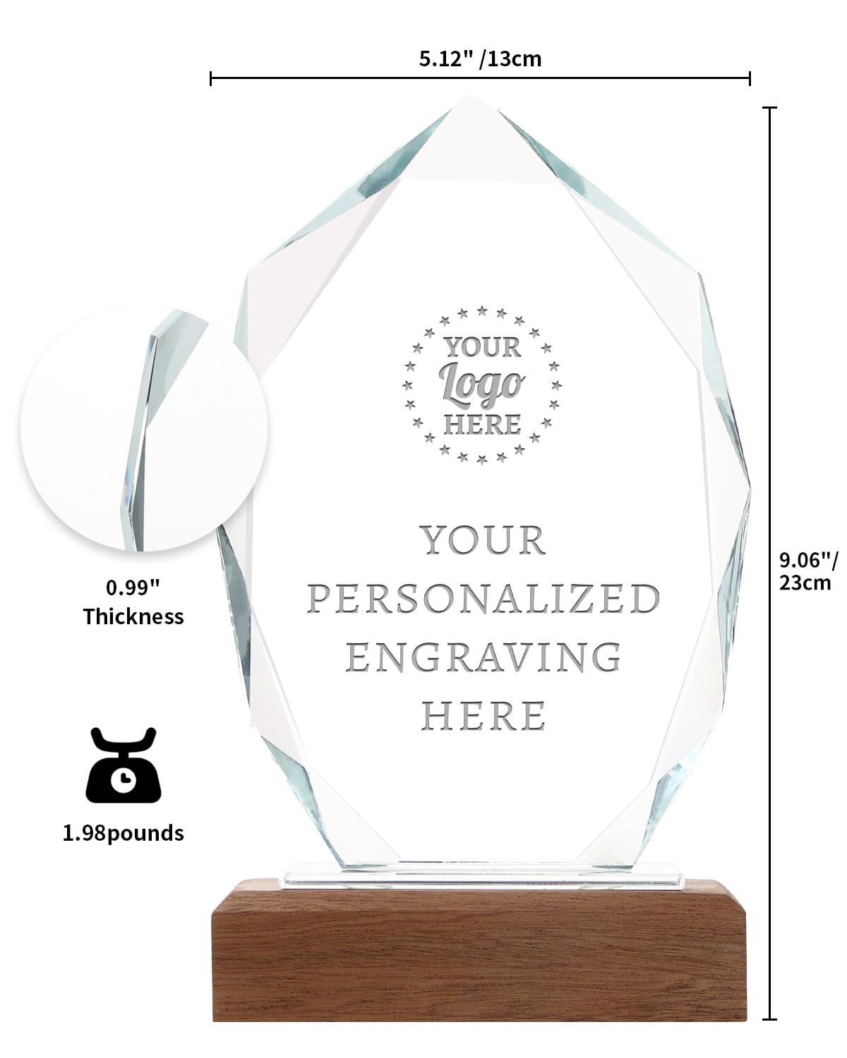 ZALHIN Personalized Crystal Trophy Award with Solid Wood Base - Custom Engraved Plaques for Employee Recognition, Sports Trophies, Thanks Gifts - Image 3