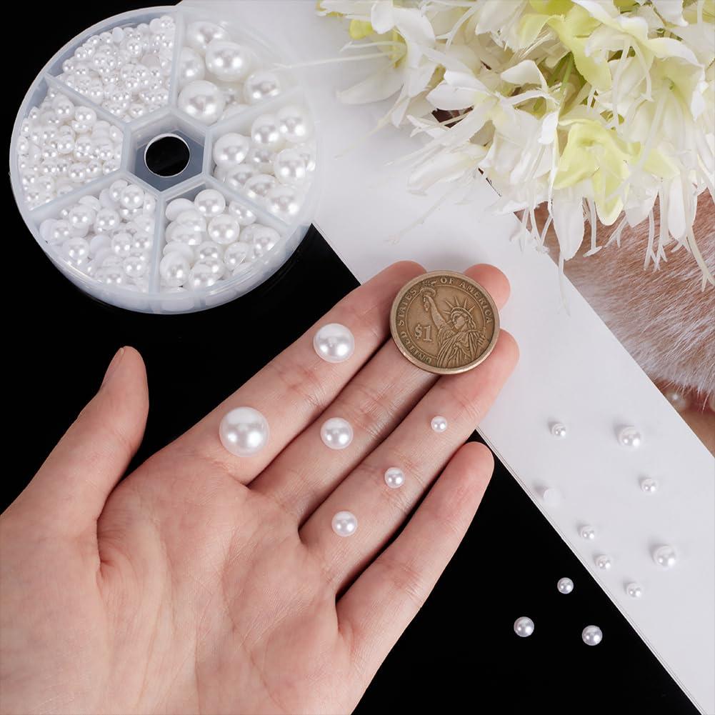 PH PandaHall 6 Sizes White Flat Back Pearls Cabochon 690pcs Flat Pearls Gems for Cup Nails Crafts Shoes Hairband Scrapbooking Embellishment Makeup Wedding Phone Case Making 4mm 5mm 6mm 8mm 10mm 12mm - Image 2