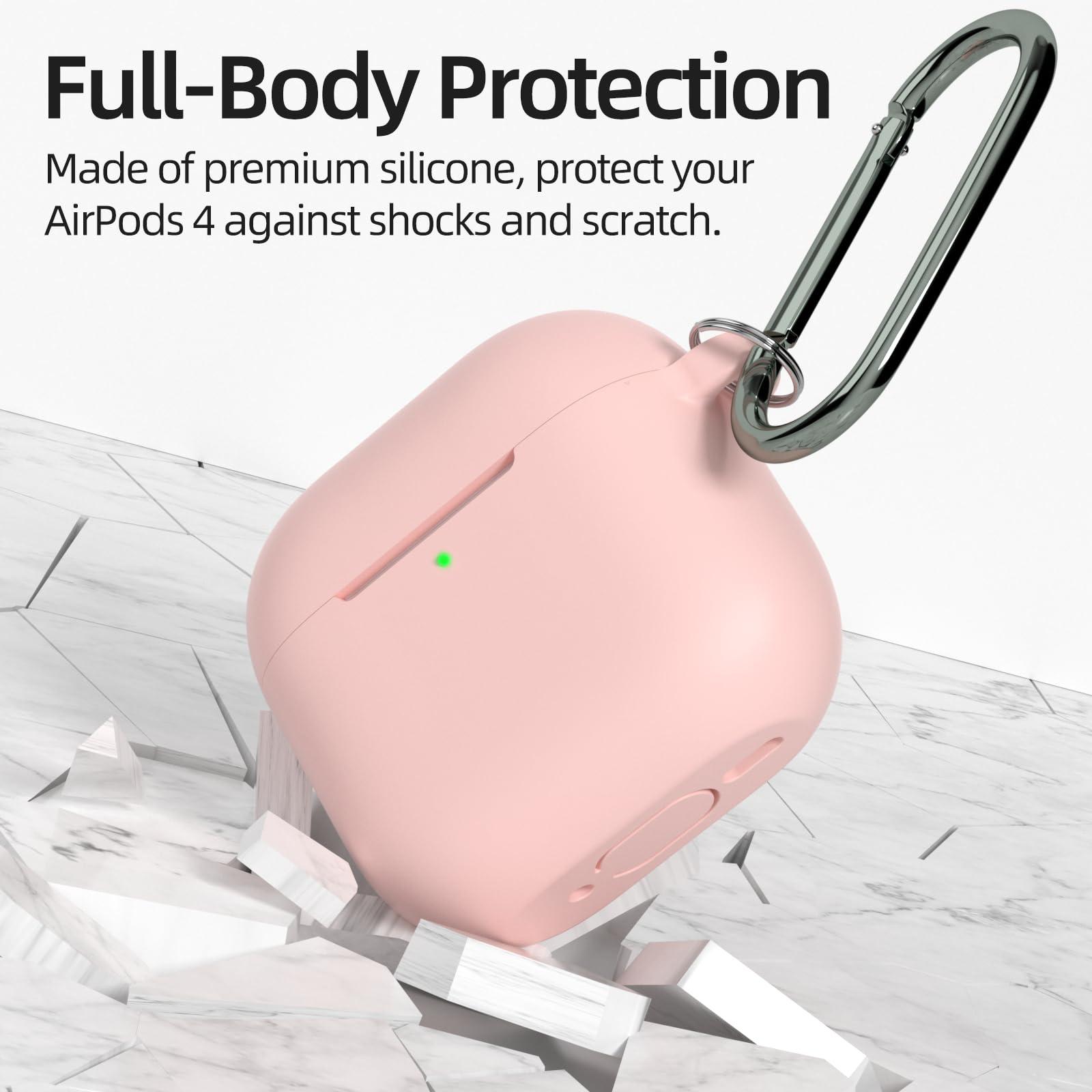 AZF for AirPods 4th Generation Case,Compatible with AirPods 4th Gen (2024) (USB-C), Compatible with MagSafe, Military Grade Soft Silicone Drop Protection Case（with Keychain） (Pink) - Image 4
