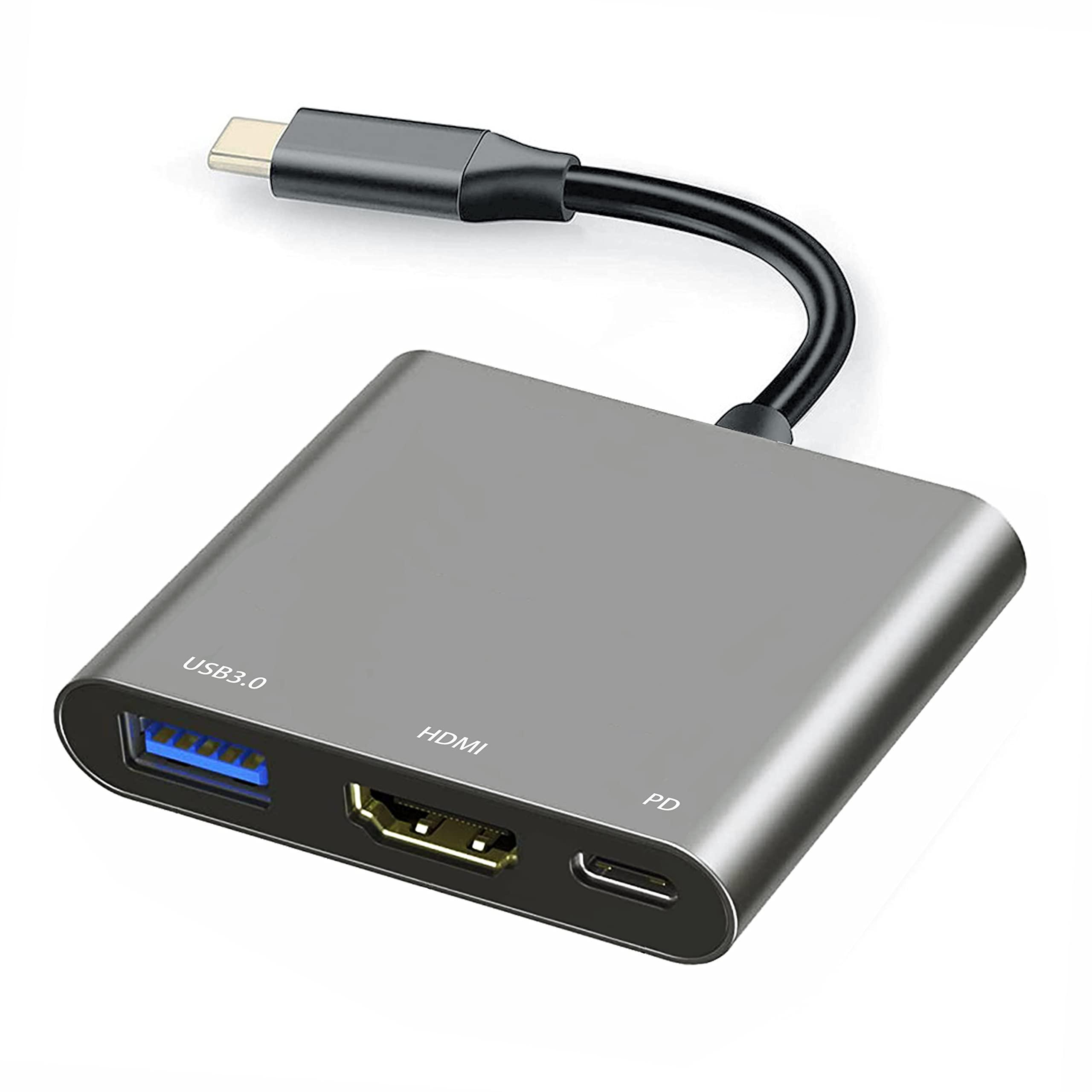 USB C to HDMI Multiport Adapter Cable with Charging Port, USBC HDMI Adapter Converter for Mac iPad pro MacBook, 4K HDMI to USB C Hub Adapter for Monitor Laptop, USB-C to USB 3.0 Adapter 10Gbps Dongle