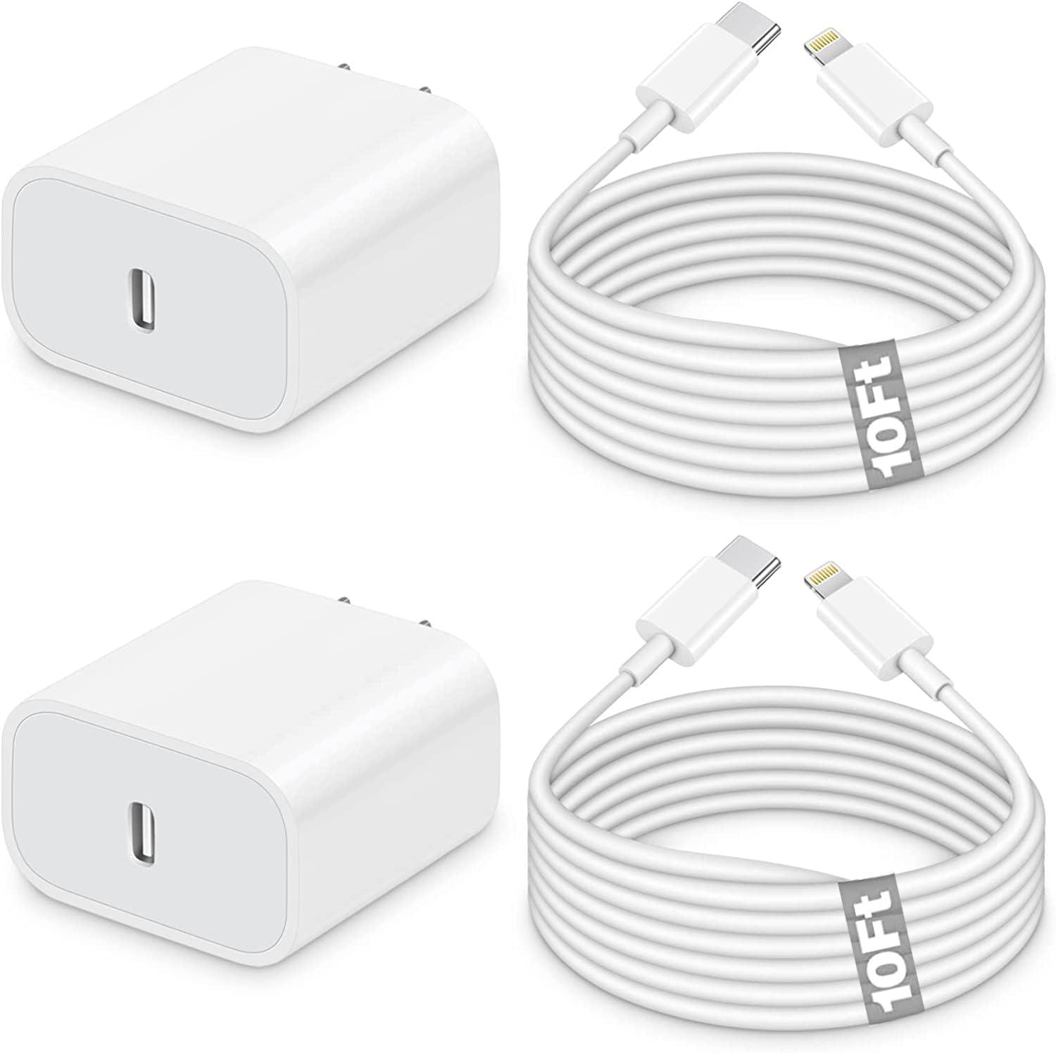 iPhone Charger Fast Charging,10 FT iPhone Charger [MFi Certified] 2Pack Long Charging Cable with 20W USB C Charger Block with USBC to Lightning Cable Compatible with iPhone 14 13 12 11 Pro Max Xr X 8