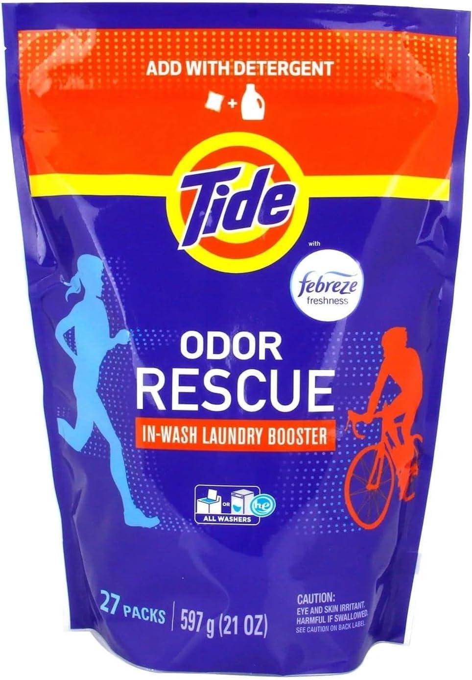 Tide Odor Rescue, In Wash Odor Eliminator, Scent Booster, Removes Odors in a Single Wash, 27 Count (Pack of 1)