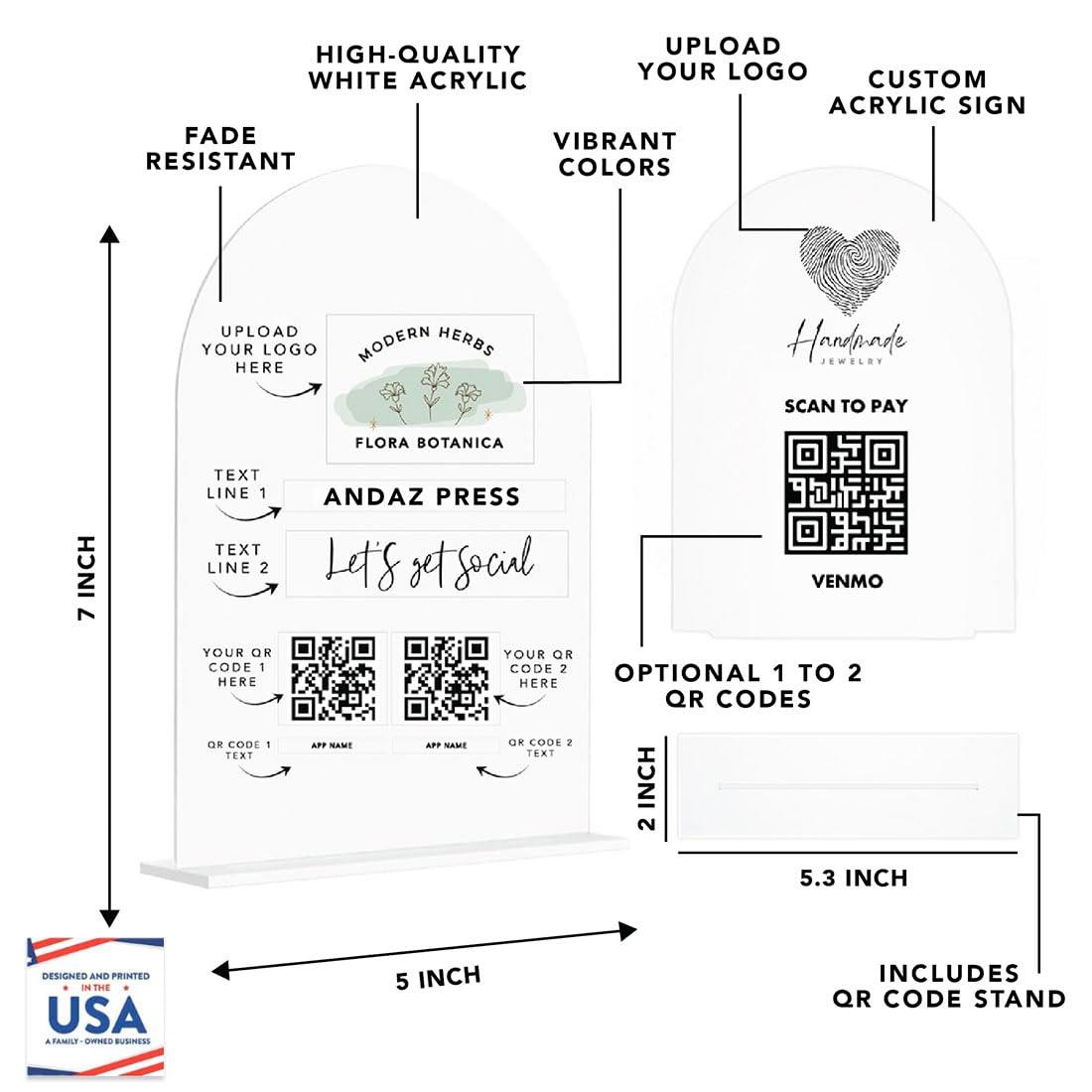 Andaz Press Custom QR Code Sign with Logo for Pop Up Shop, Vendor Booth Display Items, Acrylic Scan To Pay QR Code Sign for Business Personalized Scan QR Code Display Signs for Social Media with Stand - Image 3