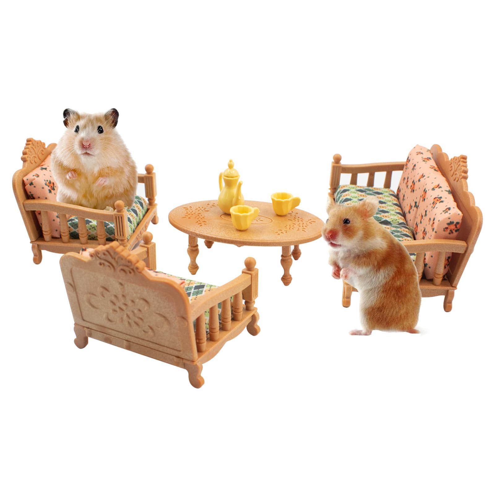 JoyHuaTrade Hamster Mini Sofa Toy, Small Animal Habitat Decor Guinea Pig Furniture Toys Hamster Cage Accessories Including Couch and Teatable Coffee Cups, Habitat Accessories for Rat Dwarf