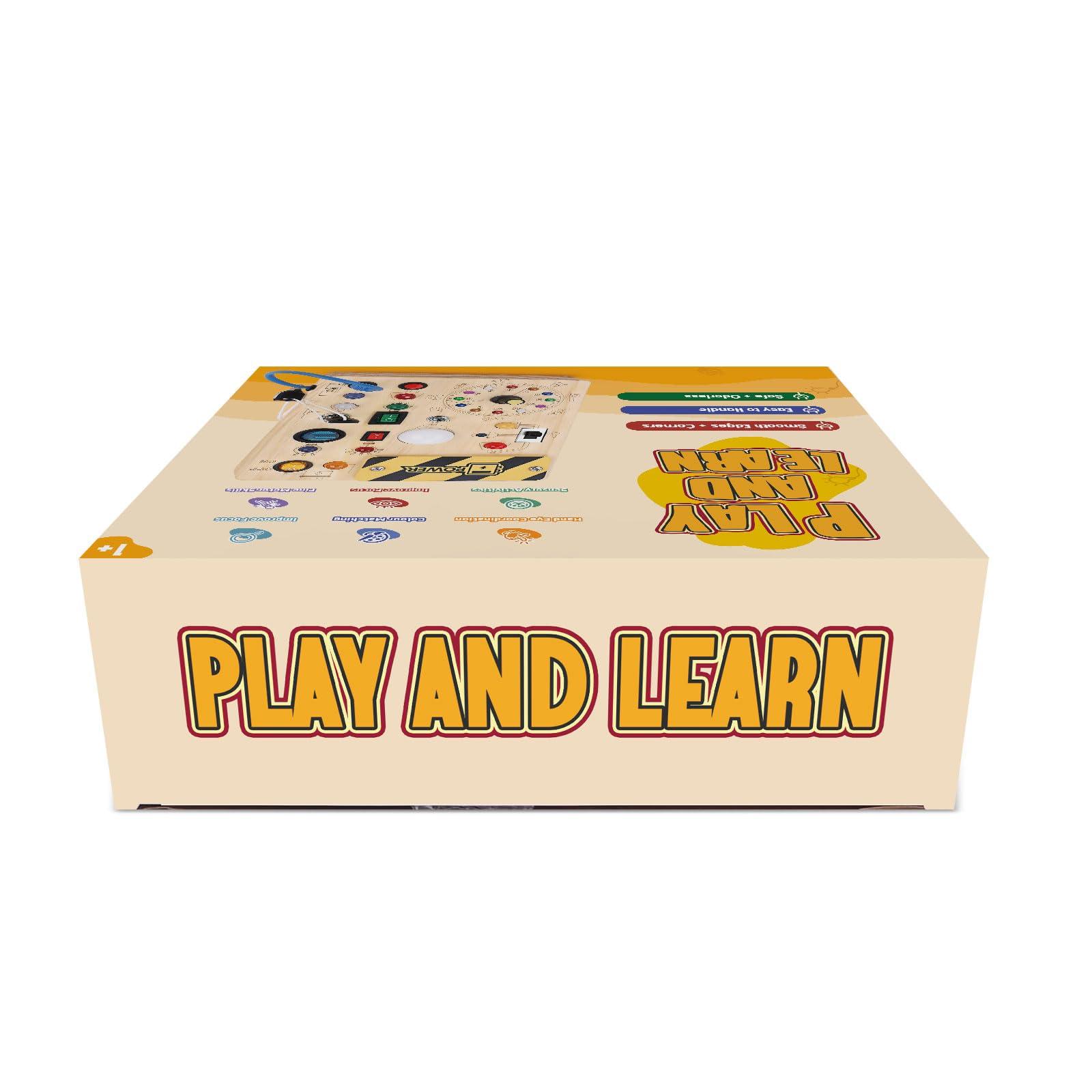 Iabedi Busy Board, Montessori Toy for 1-3 Years Old, Wooden Toddler Sensory Travel Toy, Ideal Gift for 1+ Year Old Boys (Busy Board Plus V2), Medium, Yellow - Image 9