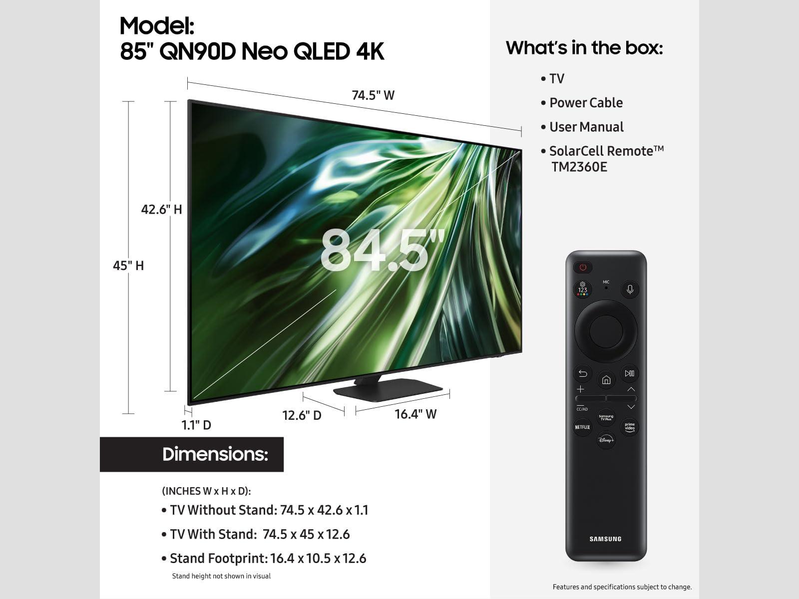 SAMSUNG 85-Inch Neo QLED 4K QN90D Series Mini LED Smart TV QN85QN90D, Neo Quantum HDR+, Alexa Built-in, Motion Xcelerator, Class, w/Dolby Atmos, Object Tracking Sound+, Real Depth Enhancer Pro, 2024 - Image 2