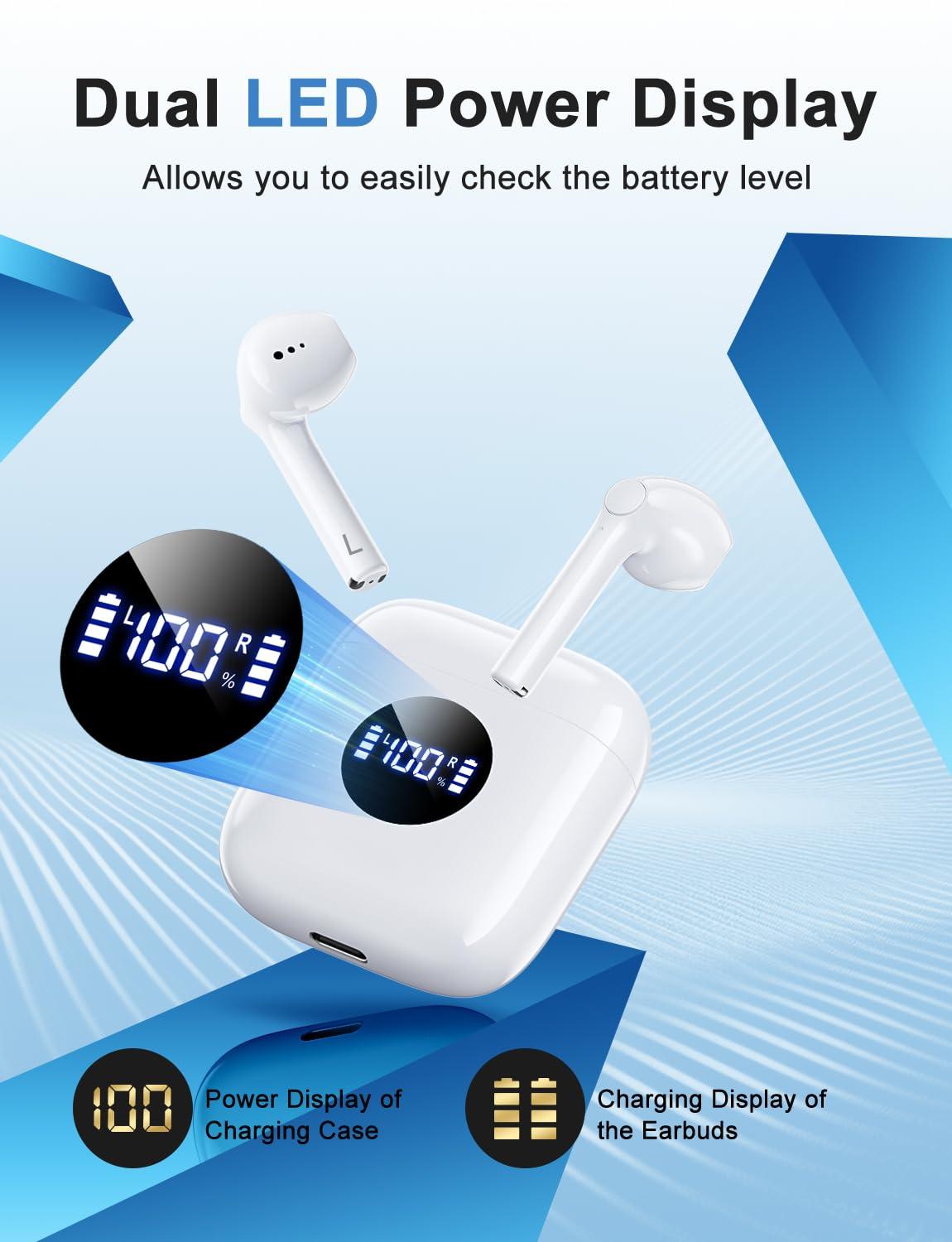 HIYDOO Wireless Earbuds, Bluetooth 5.3 Headphones with Charging Case, Lightweight in-Ear Stereo Earphones with Mic for Android/iOS Cellphone, Waterproof Cordless Earphones for Sports-Ivory White - Image 5