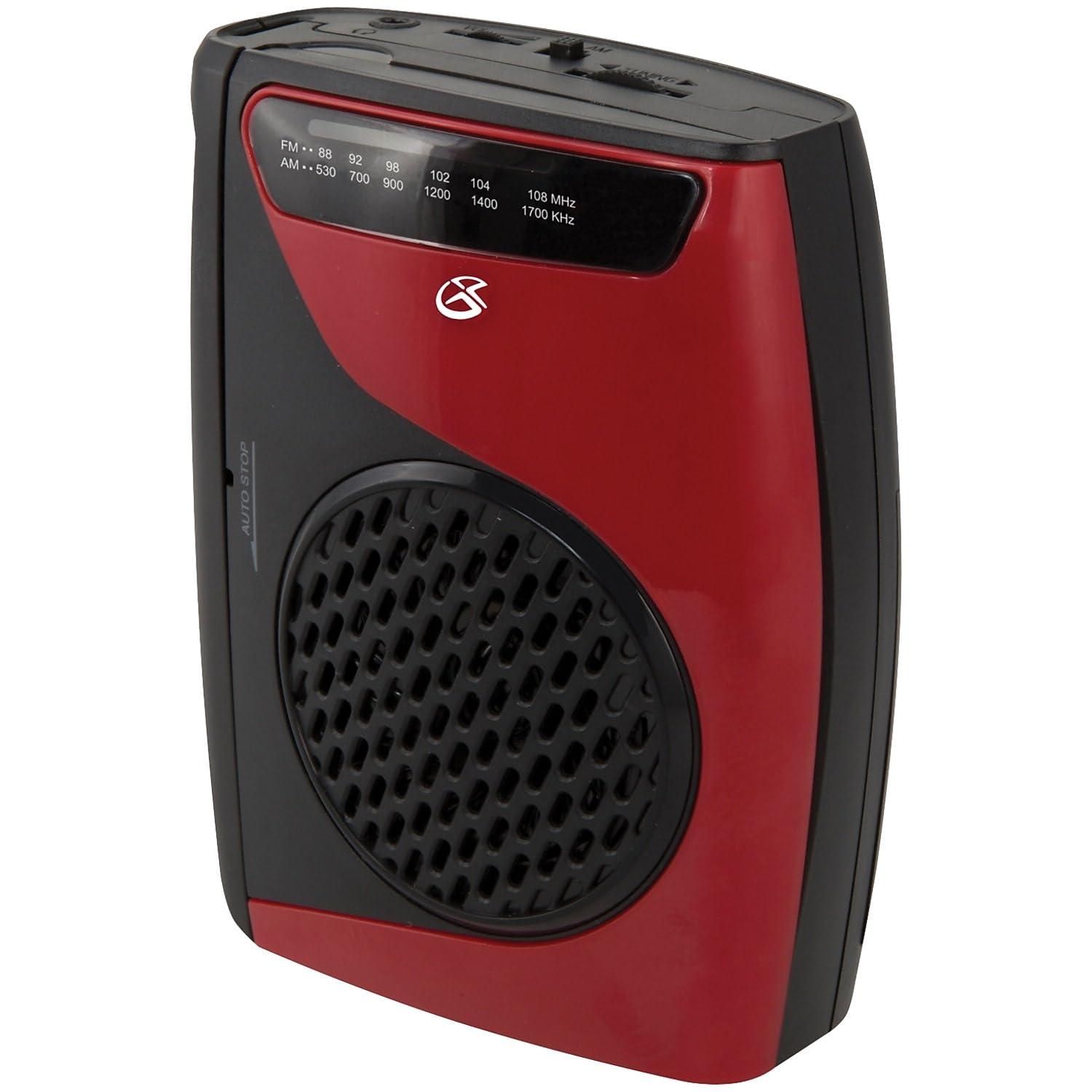 GPX Portable Cassette Player, Compatible With Headphone, 3.54 x 1.57 x 4.72 Inches, Requires 2 AA Batteries - Not Included, Red/Black (CAS337B) Black/Red