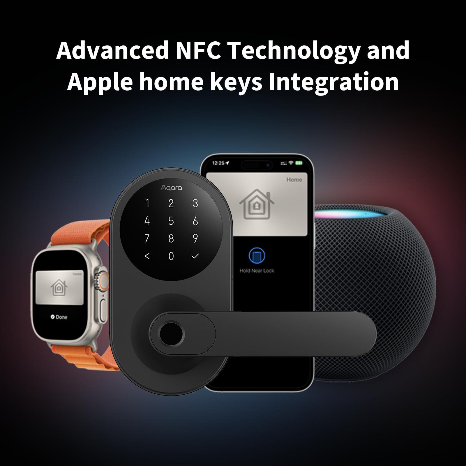 Aqara Smart Lock U300, Fingerprint Keyless Entry Door Lock with Handle, Matter Over Thread with Apple Home Keys, Touchscreen Keypad, Smart Lever Lock Supports Apple Home, Alexa, Google, IFTTT, Black - Image 3