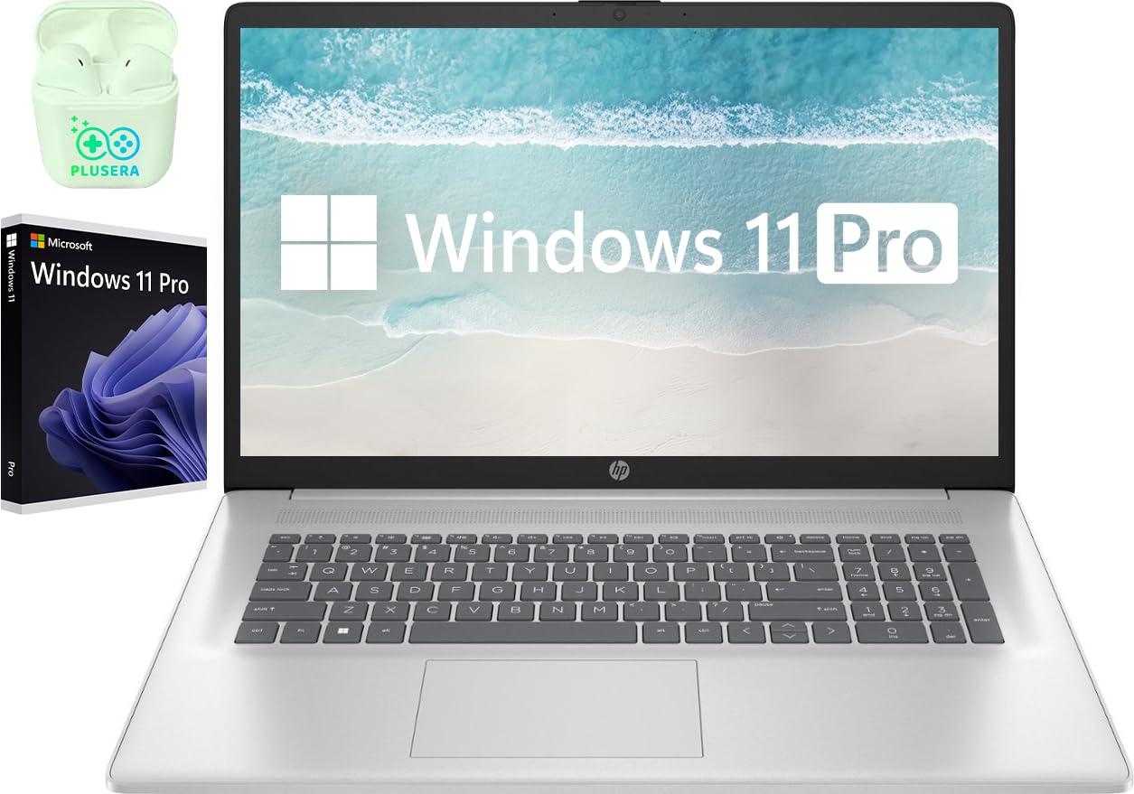 HP Business Laptop Computer, 17.3" FHD Display, Intel Core i3-1215U Processor, Windows 11 Pro Laptop 32GB RAM 1TB SSD, Numeric Keypad, Camera Privacy Shutter, HDMI, PLUSERA Earphones, Natural Silver