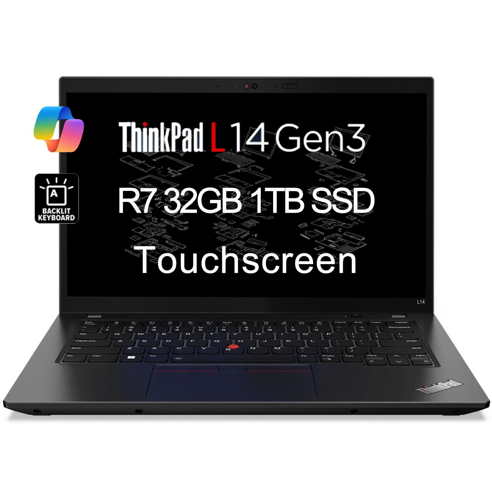 Lenovo ThinkPad L14 14" FHD Touchscreen Business Laptop ( AMD Ryzen 7 5825U, 32GB RAM, 1TB SSD, 8-Core (Beats i7-1165G7)), Backlit, 1080p RGB Webcam, Ethernet, Wi-Fi 6, Win 11 Pro w/ AI Copilot