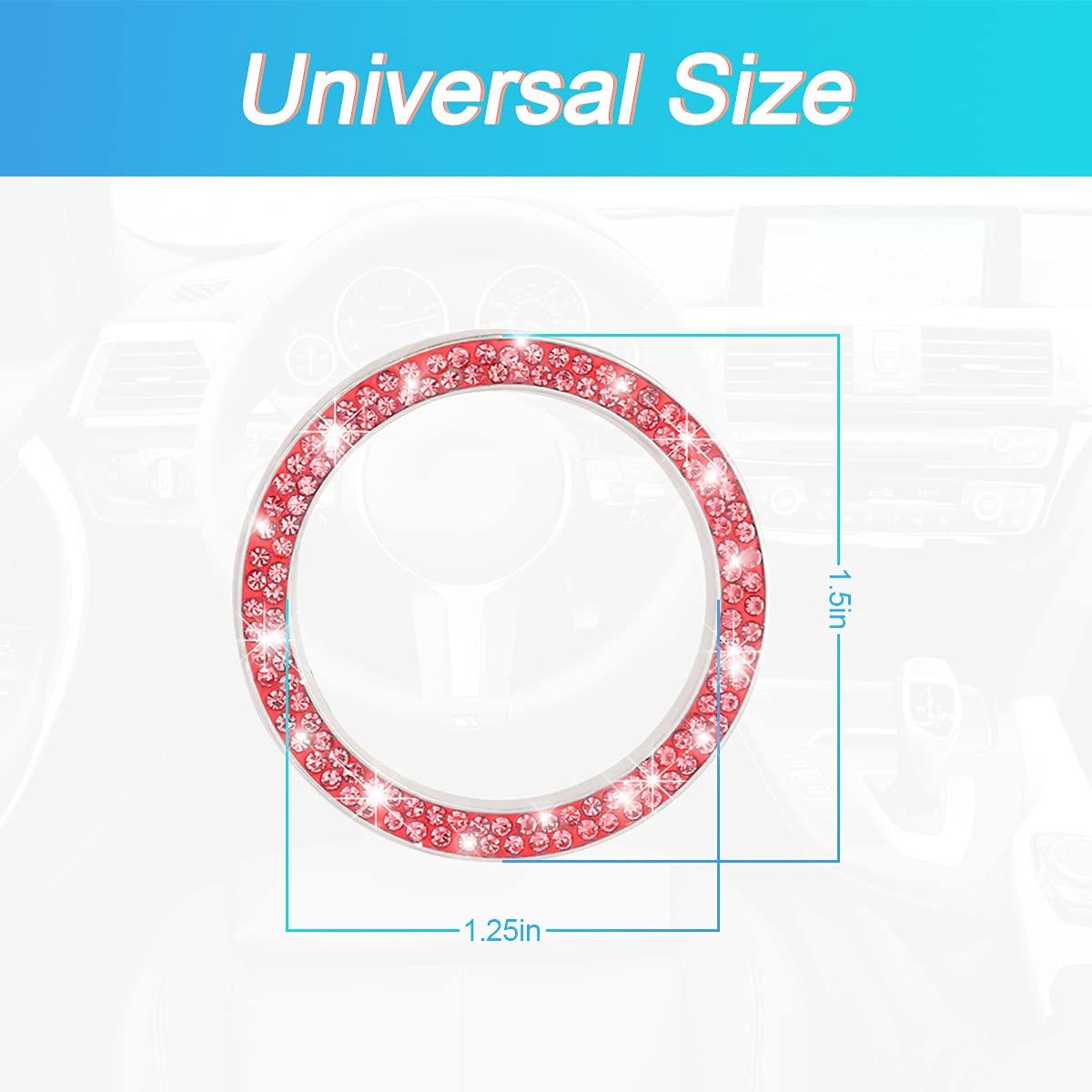 Car Bling Crystal Rhinestone Engine Start Ring Decals, 2 Pack Car Push Start Button Cover/Sticker, Key Ignition Knob Bling Ring, Sparkling Car Interior Accessories for Women (Red) - Image 2