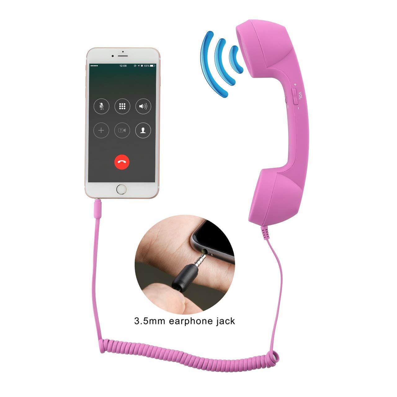 CM Vintage Retro Telephone Handset Cell Phone Receiver MIC Microphone for Cellphone Smartphone, 3.5 mm Socket (Pink) - Image 2