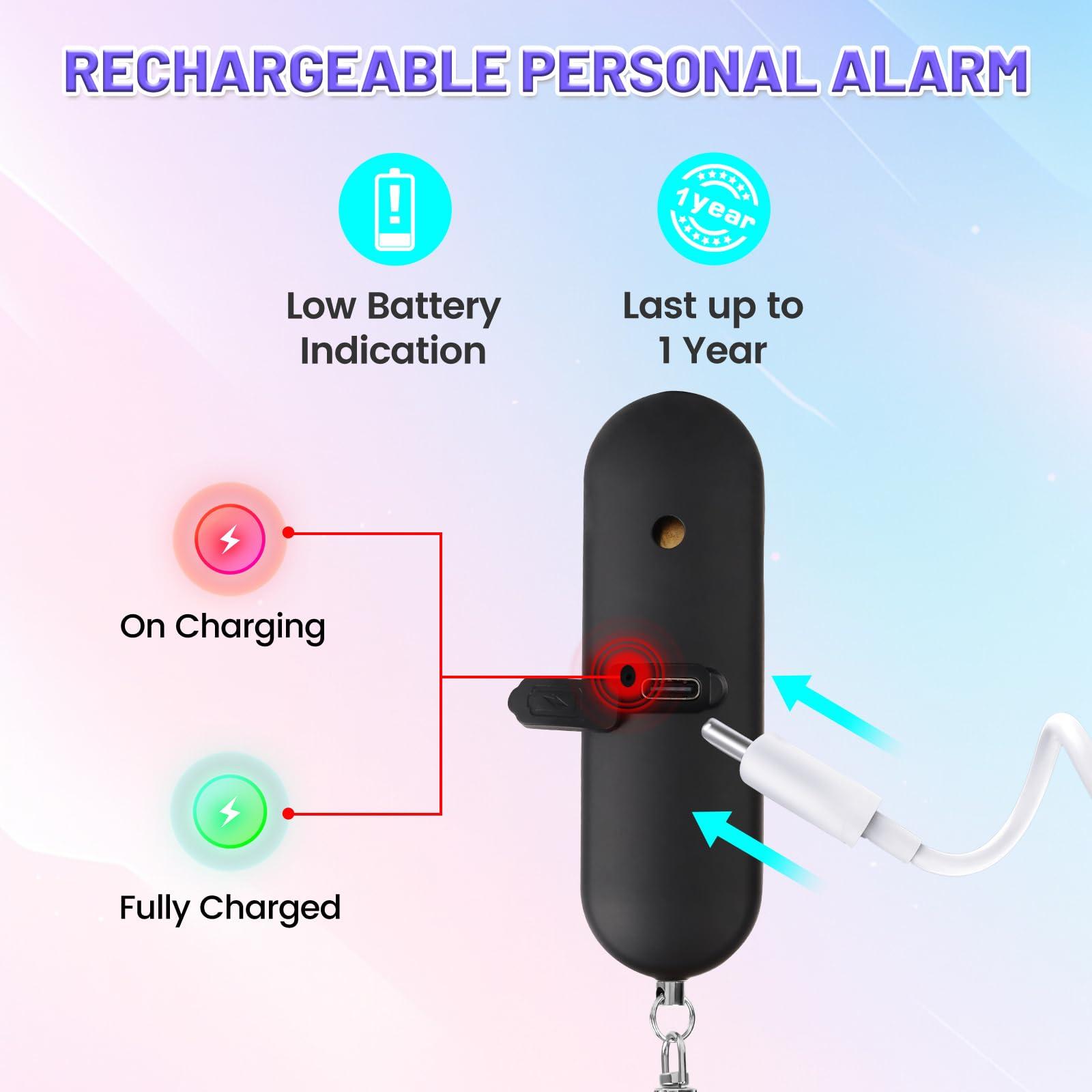 Rechargeable Personal Safety Alarm for Women - 140dB Self-Defense Security Alarm Keychain with Strobe Light, Emergency Security Alert Devices for Women Girls Kids Elderly (Black) - Image 4