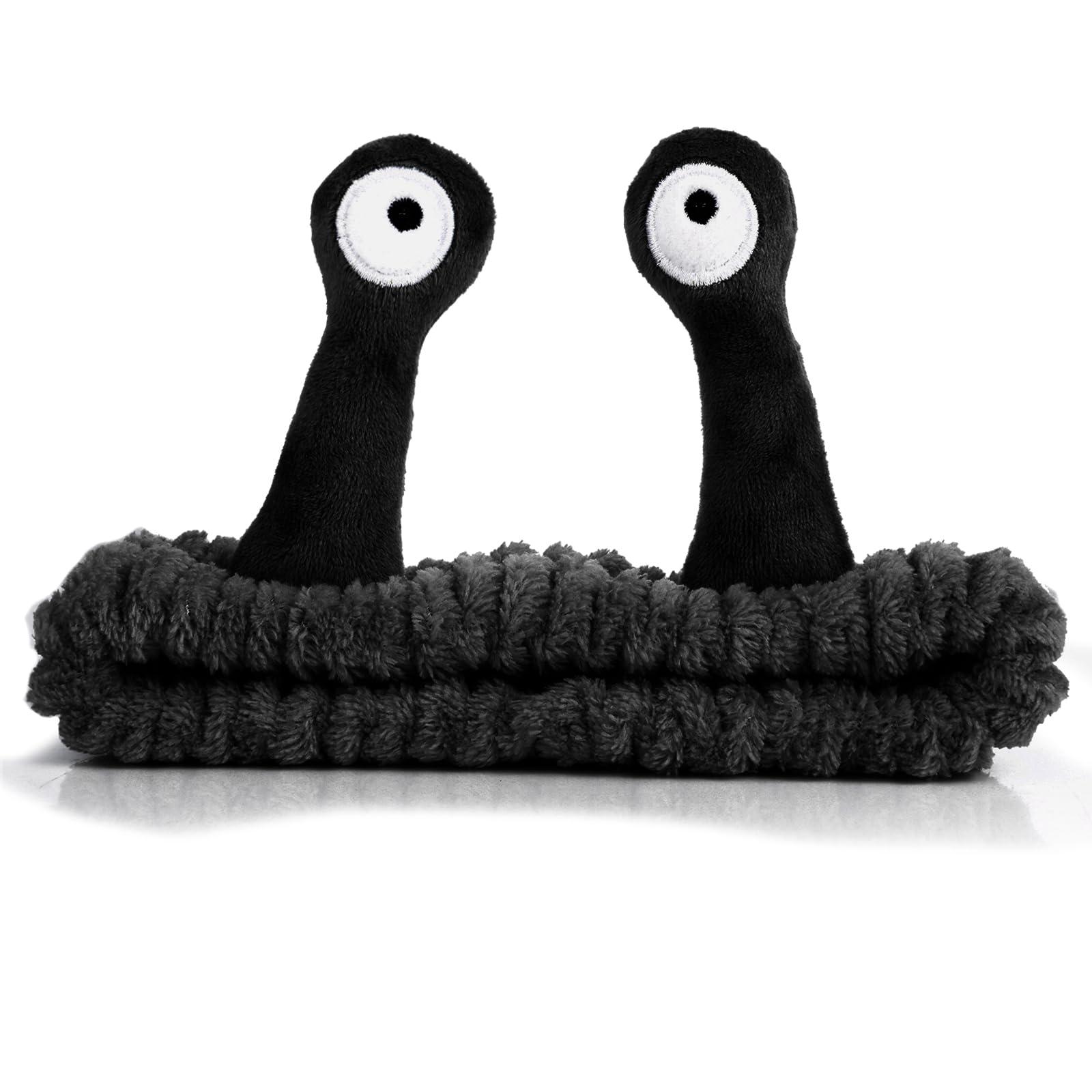 WLLHYF Spa Headband Facial Makeup Head Band Microfiber Soft Coral Fleece Head Wraps Snail Cartoon Cute Hair Accessories Elastic Skincare Hair Band for Women Girls Washing Face Beauty (Black)