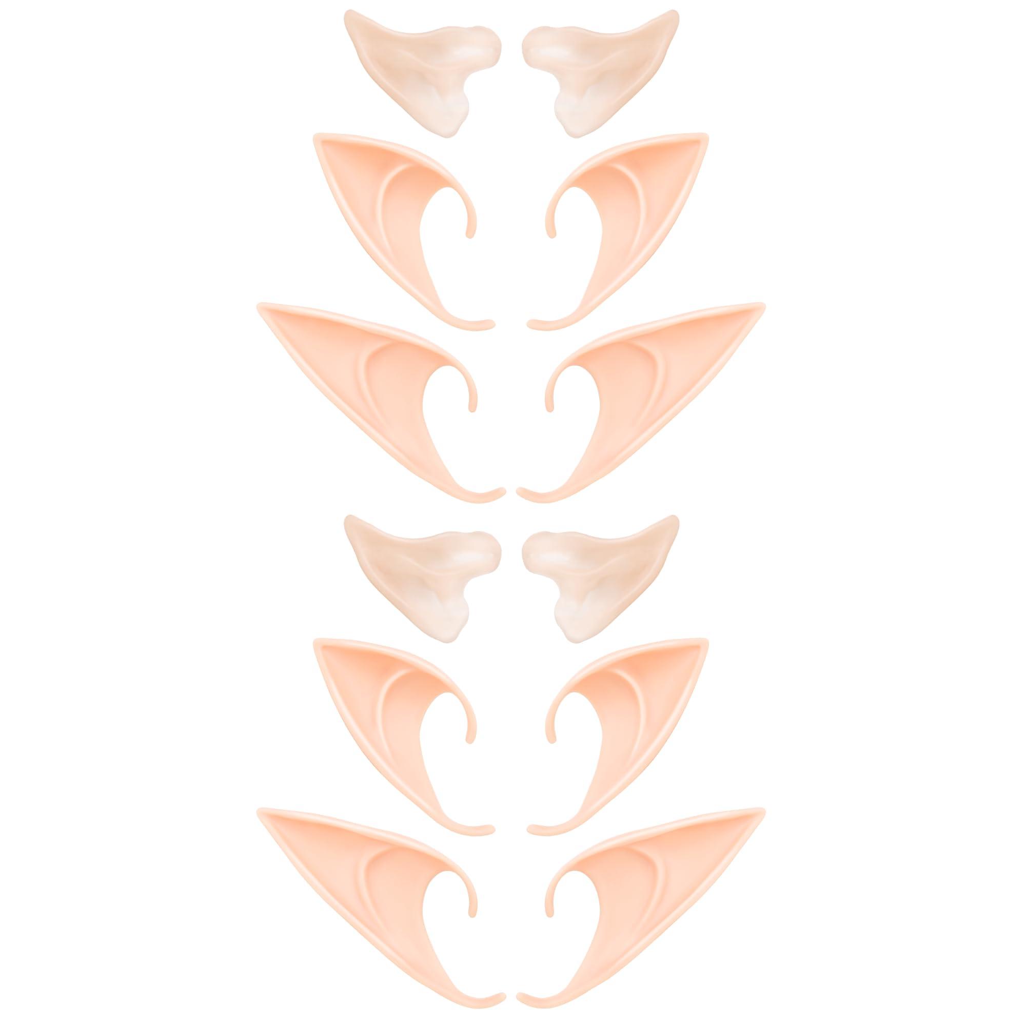 6 Pairs Elf Ears - Cosplay Fairy Pixie Fairy Ears Soft Pointed Ear Tips Anime Party Dress Up Costume Makeup Masquerade Accessories Halloween Elven Vampire (6 Pairs)