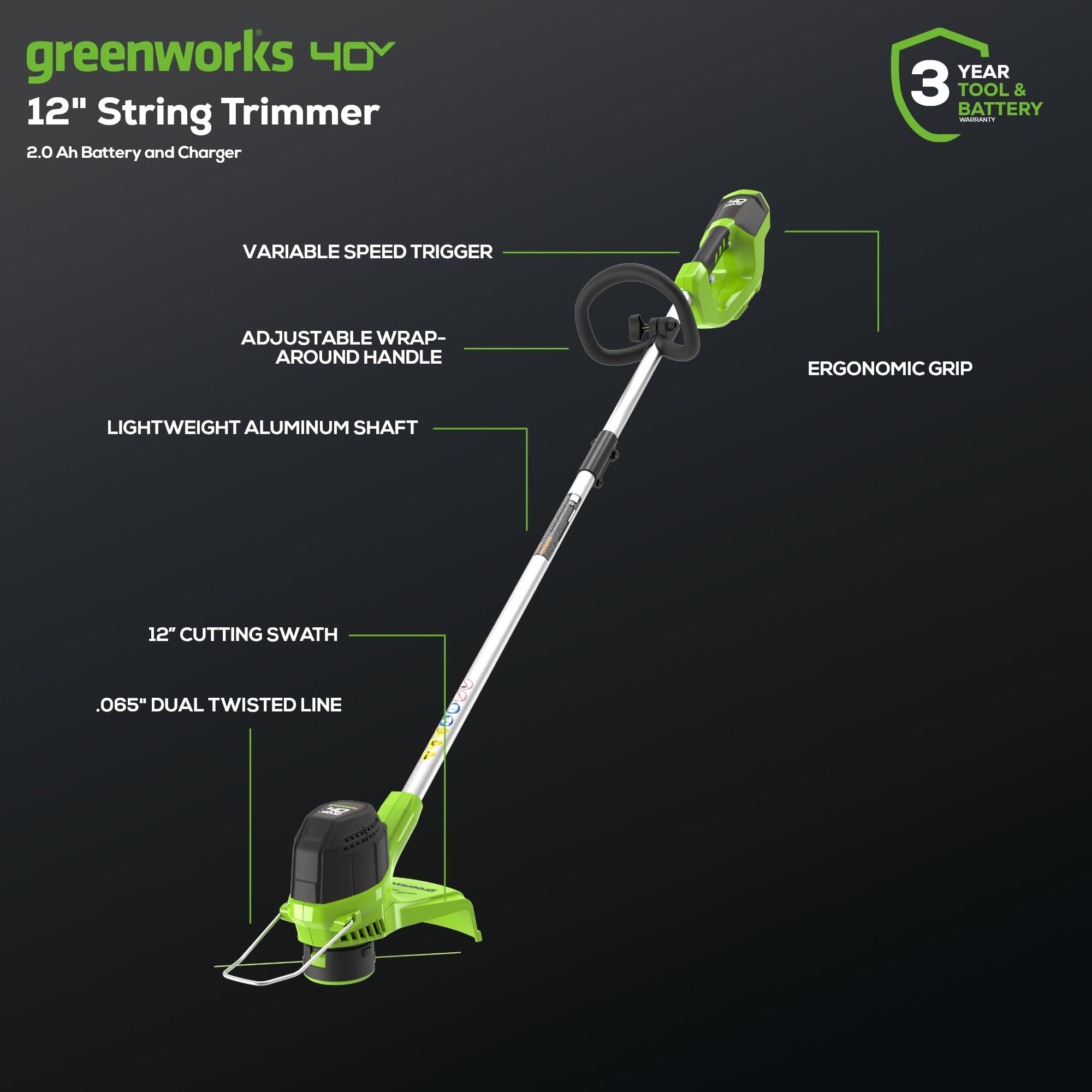 Greenworks 40V Cordless String Trimmer + Leaf Blower Combo Kit, 2.0Ah Battery and Charger Included - Image 2
