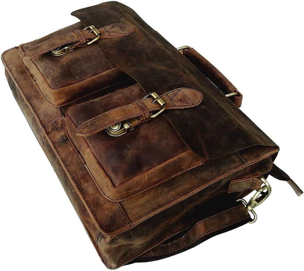 cuero Retro Brown Laptop Messenger Bag Office Briefcase Crossbody Travel Bag For Men And Women Bag Office Laptop Bag - Image 5