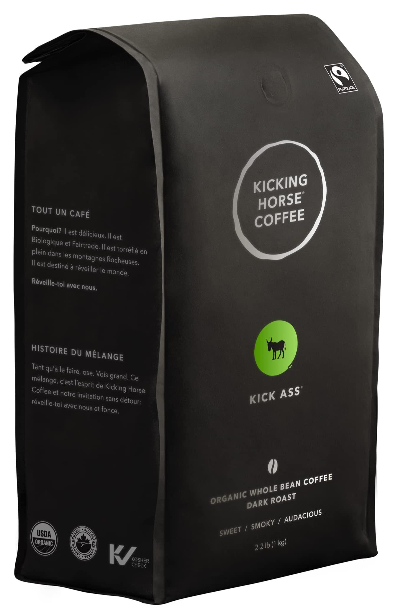 Kicking Horse Coffee Kick Ass, Dark Roast, Whole Bean, Certified Organic, Fairtrade, Kosher, Black, 1 Kg, Pack of 6