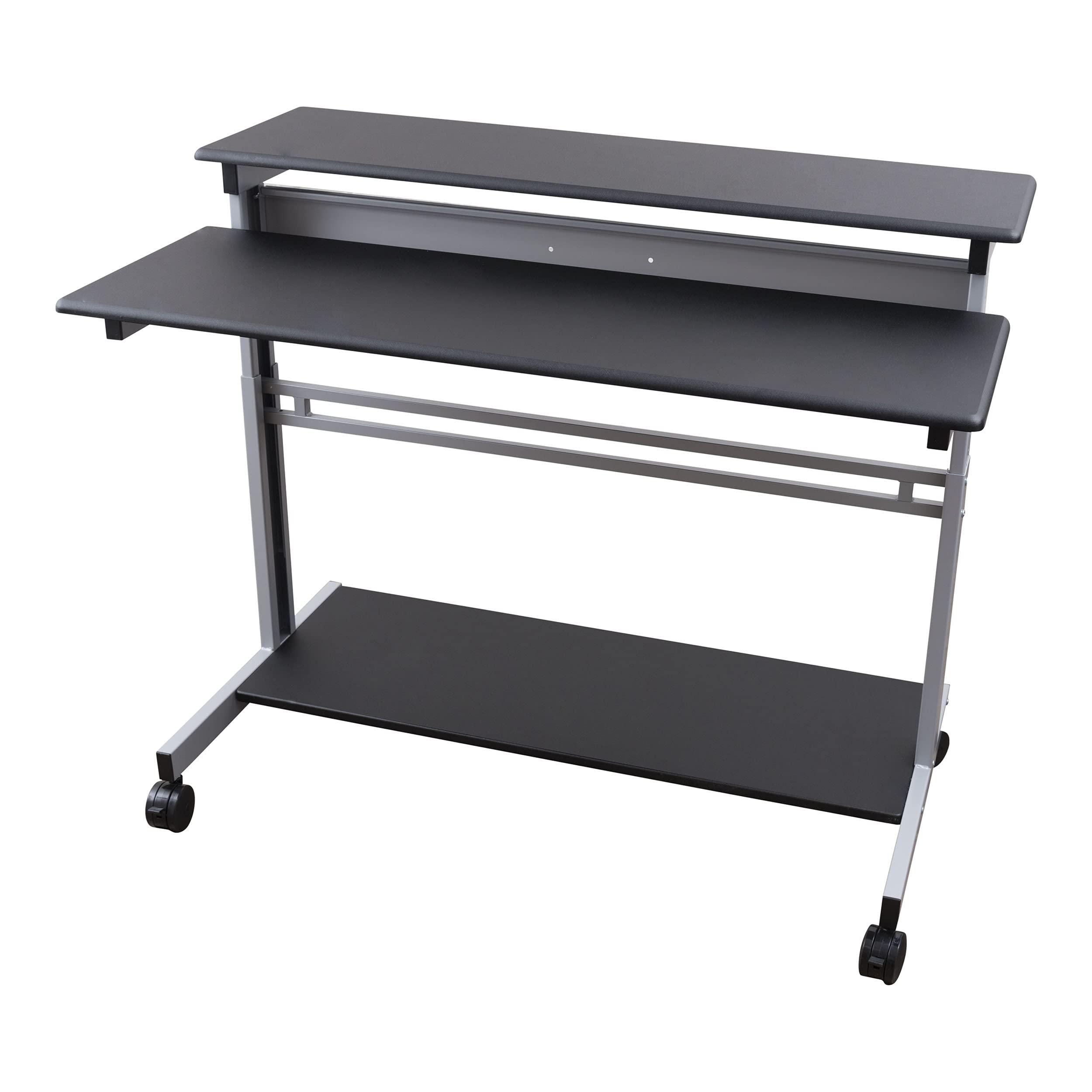 Stand Up Desk Store Rolling Adjustable Height Two Tier Standing Desk Computer Workstation (Silver Frame/Black Top, 48" Wide) - Image 4