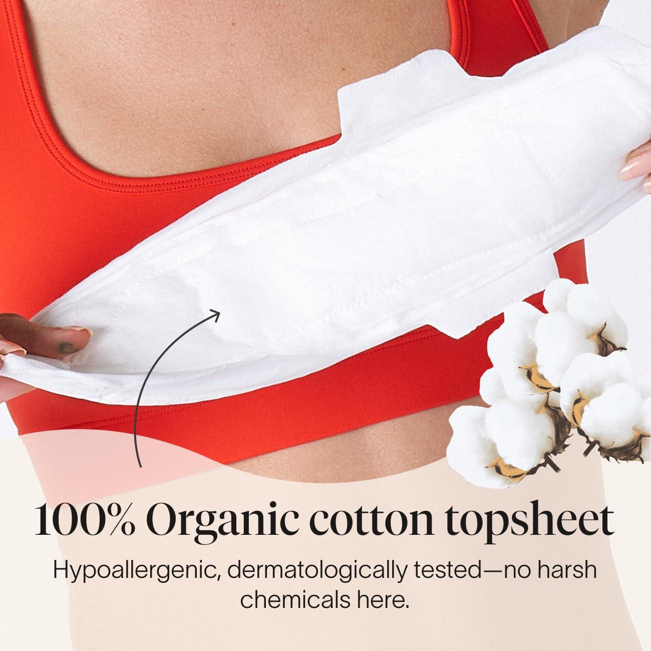 Cora 100% Organic Cotton Topsheet Pad | Ultra Thin Period Pads with Wings | Extra Heavy Overnight Absorbency | Unscented Ultra-Absorbent Sanitary Pads for Women (24 Count) - Image 5