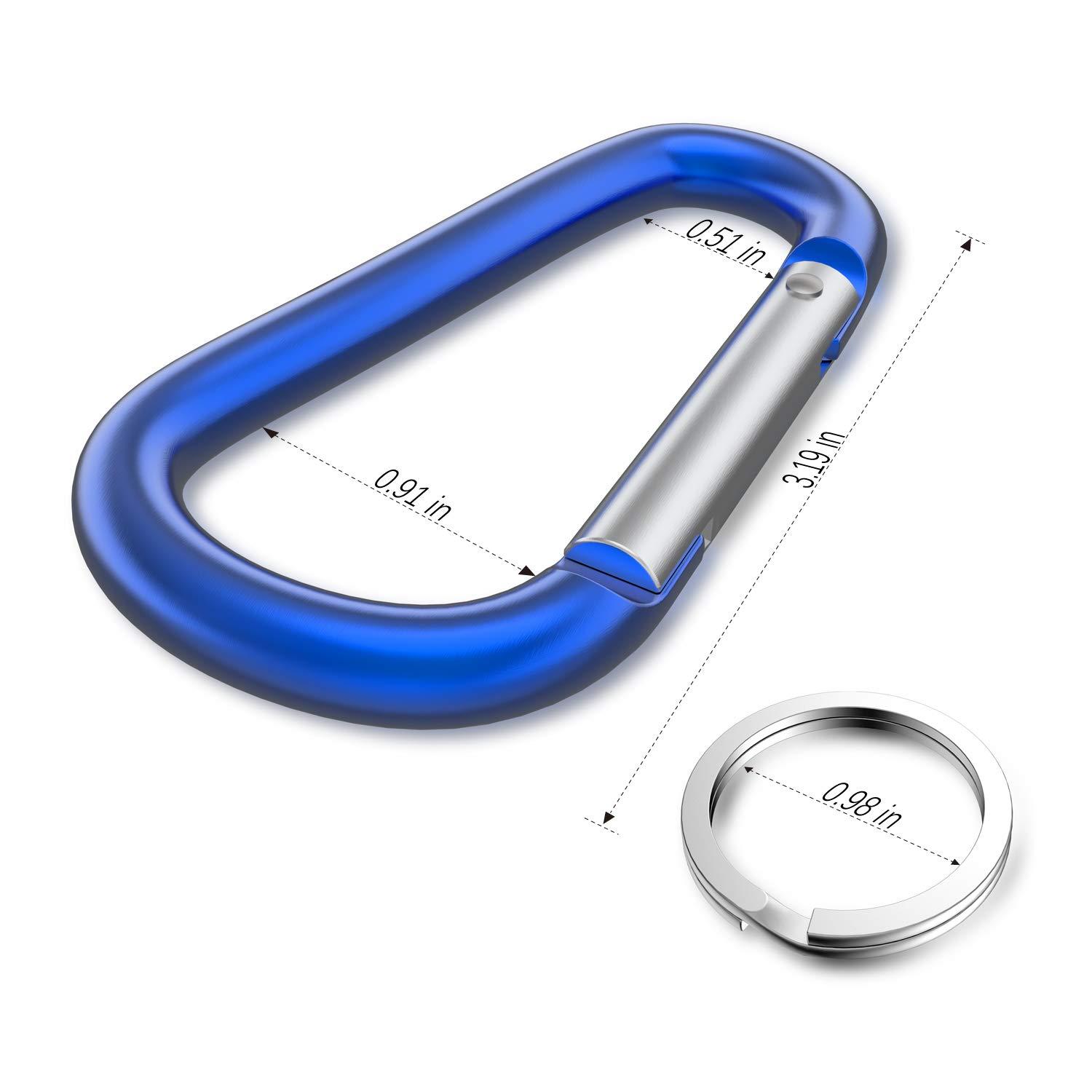 sprookber 3" Aluminum Carabiner D Ring, Caribeener Clips, Spring Snap Hook for Keychain Clip, Set of 10 - Image 2