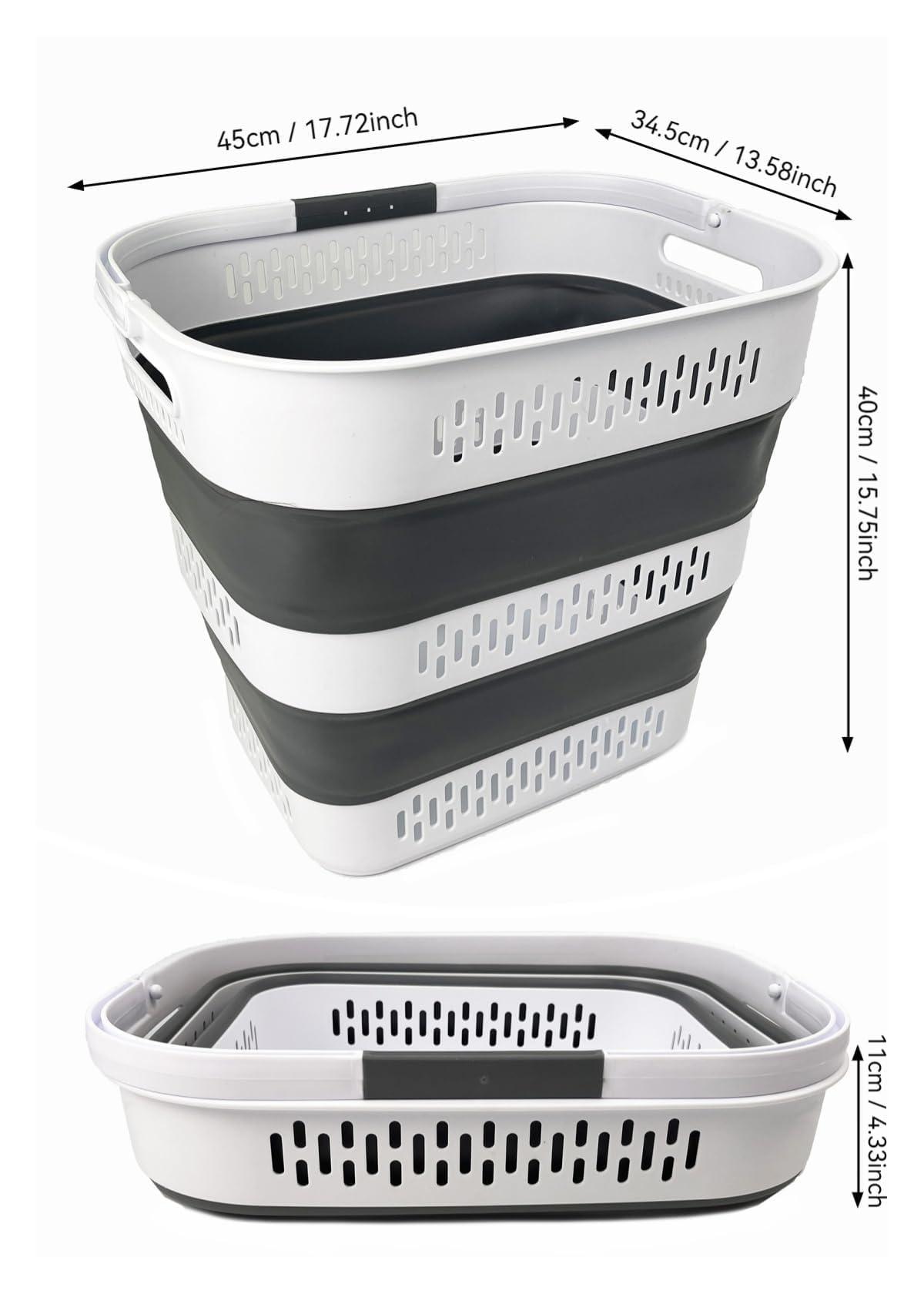SAMMART 40L (10.5 Gallon) Collapsible Plastic Laundry Basket with Handles - Foldable Pop Up Storage Container/Organizer - Portable Laundry Hamper - Space Saving (1, White/Steel Grey) - Image 3