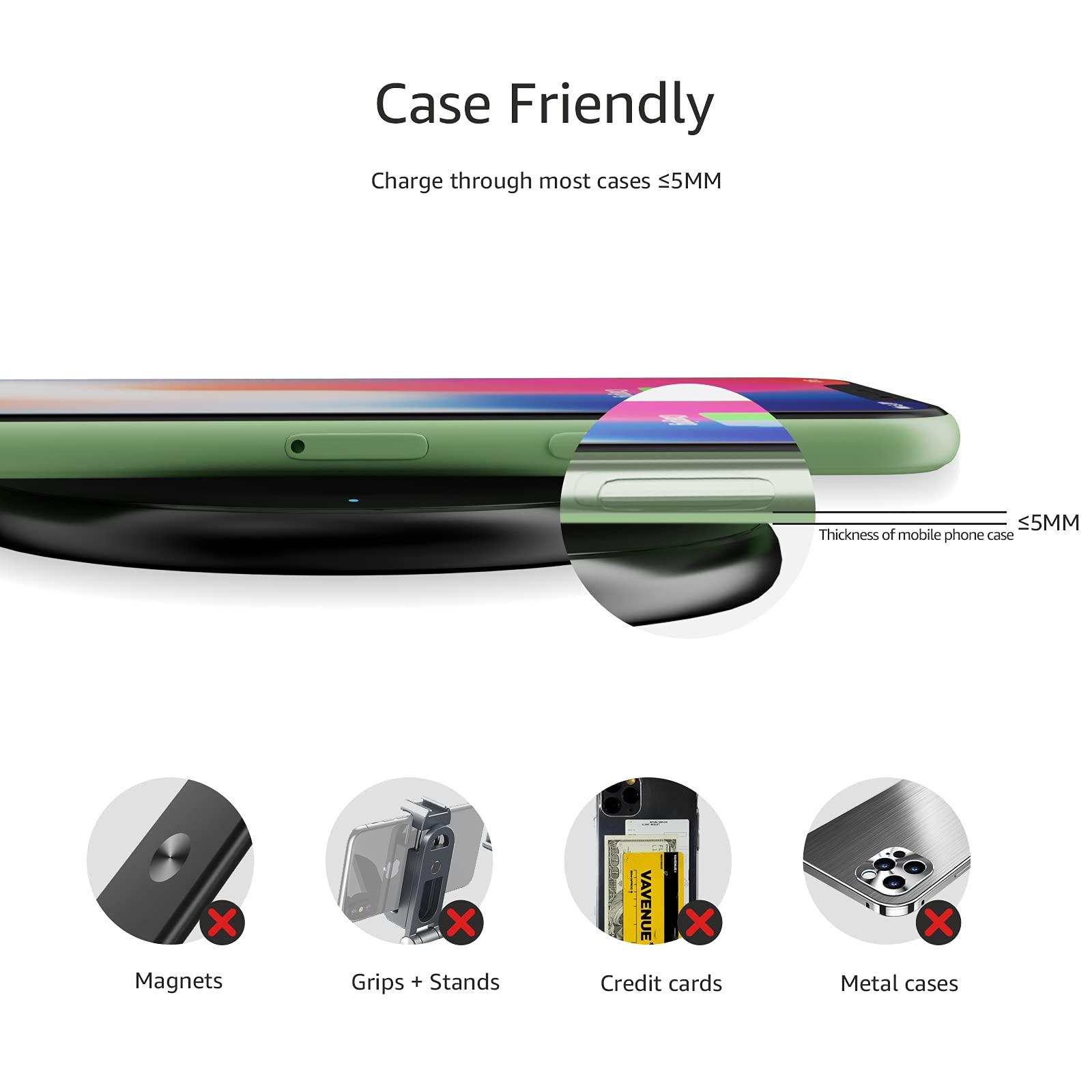 Amazon Basics 15W Qi Certified Wireless Charging Pad for iPhone 16/15/14/13/12/11/X, Samsung and More, with USB Cable, Black - Image 5