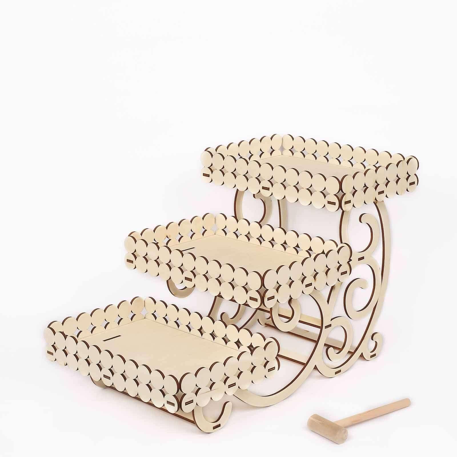 Efavormart 3-Tier 22" Natural Wooden Laser Cutout Dessert Serving Platter Display, Rectangular Cupcake Stand Mini Cake Tray - Image 7