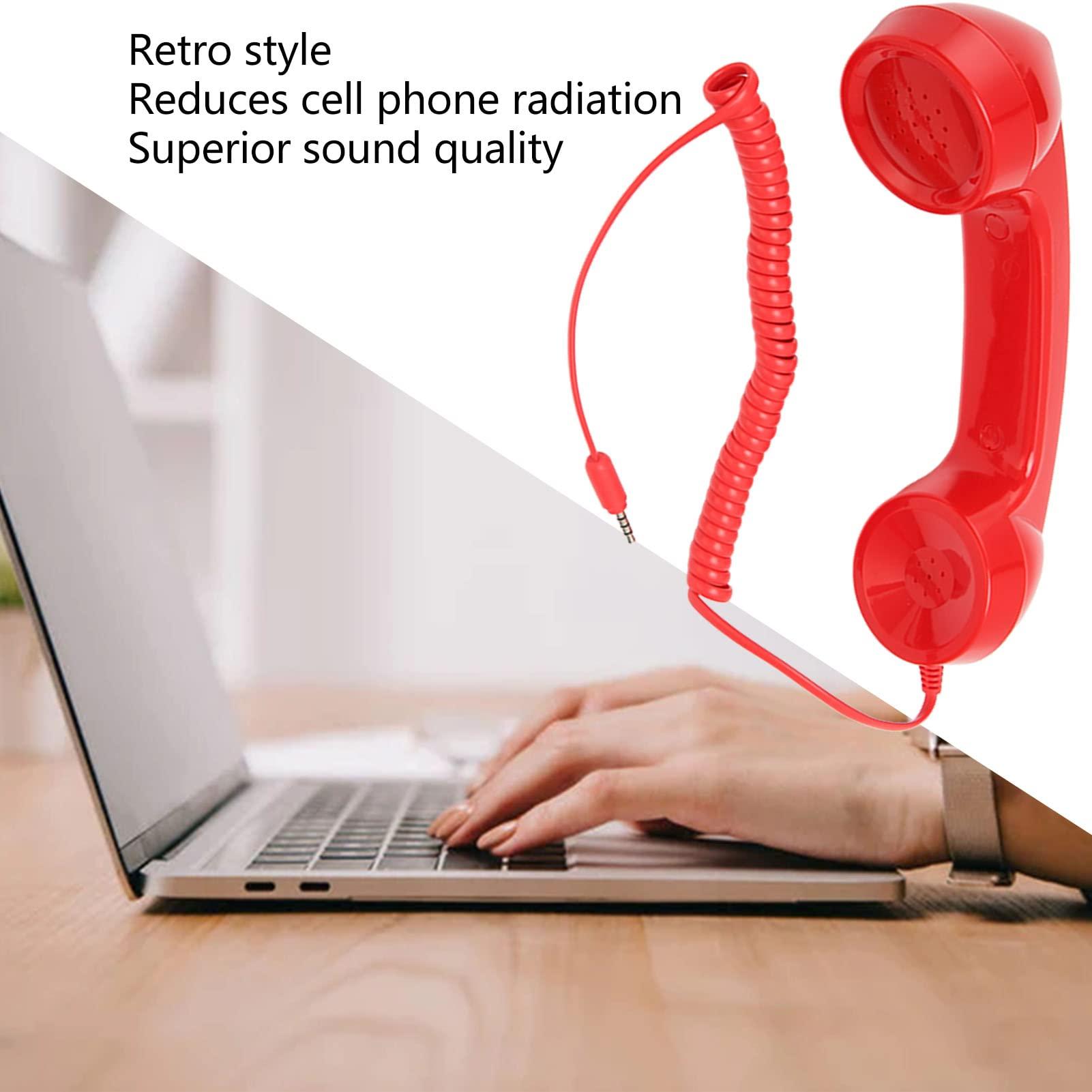 3.5mm Retro Phone Handset, Old School Cell Phone Handset, Raniation Proof Handheld Receiver Telephone for Home Office, Mobile Phones, Computers (Red) - Image 2