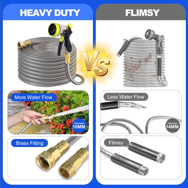 Holldoor Metal Garden Hose 50 ft – 304 Stainless Steel Water Hose with Nozzle Sprayer, Garden Hoses Flexible, Lightweight, No Kink, Heavy Duty for Outdoor (50 ft) - Image 7